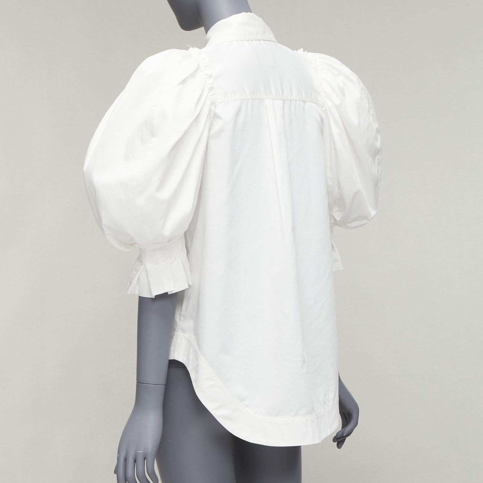 Aje AJE white cotton puff shoulder gold button rounded hem shirt AU6 XS Size XS / US 0-2 / IT 36-38 - 6 Thumbnail