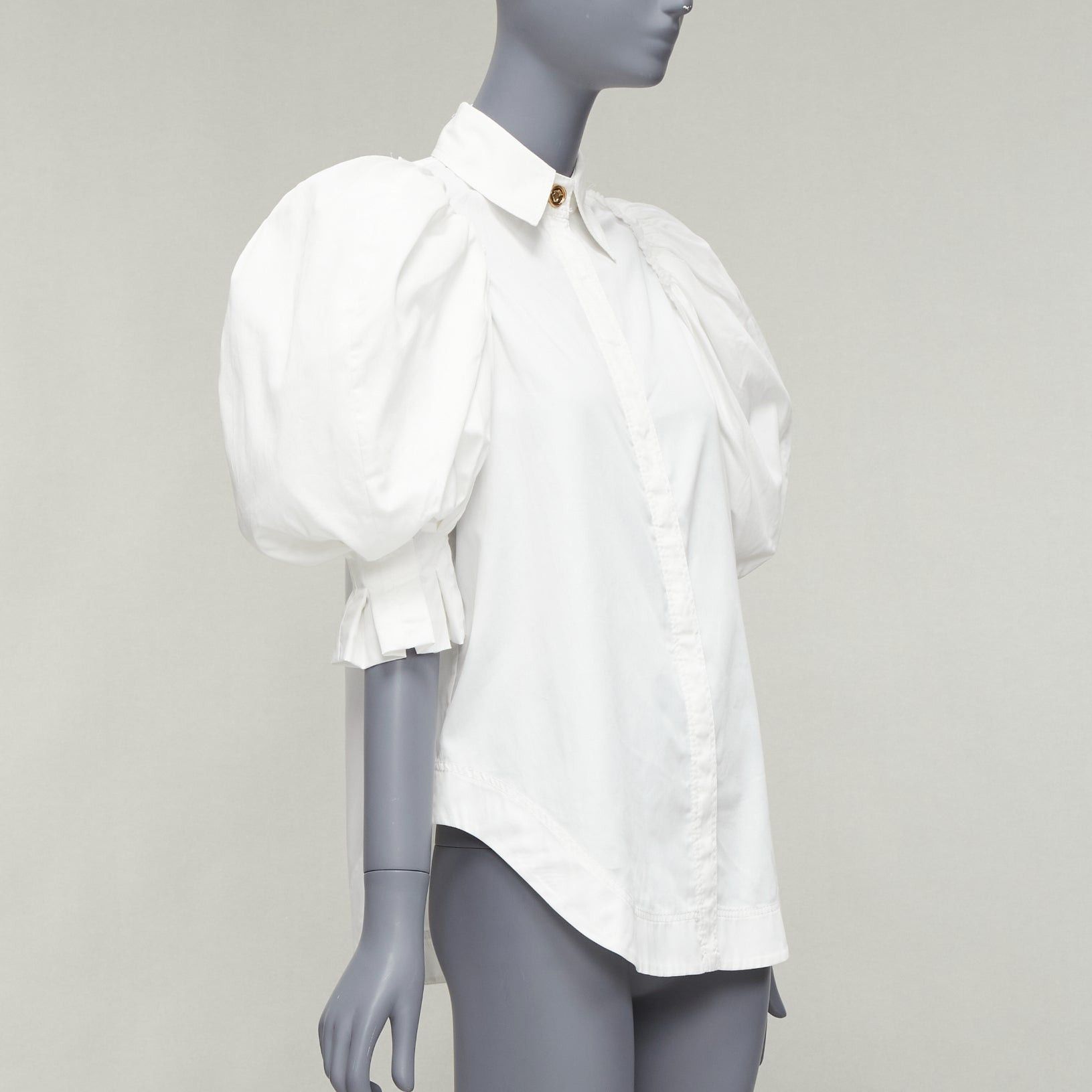 Aje AJE white cotton puff shoulder gold button rounded hem shirt AU6 XS Size XS / US 0-2 / IT 36-38 - 3 Thumbnail
