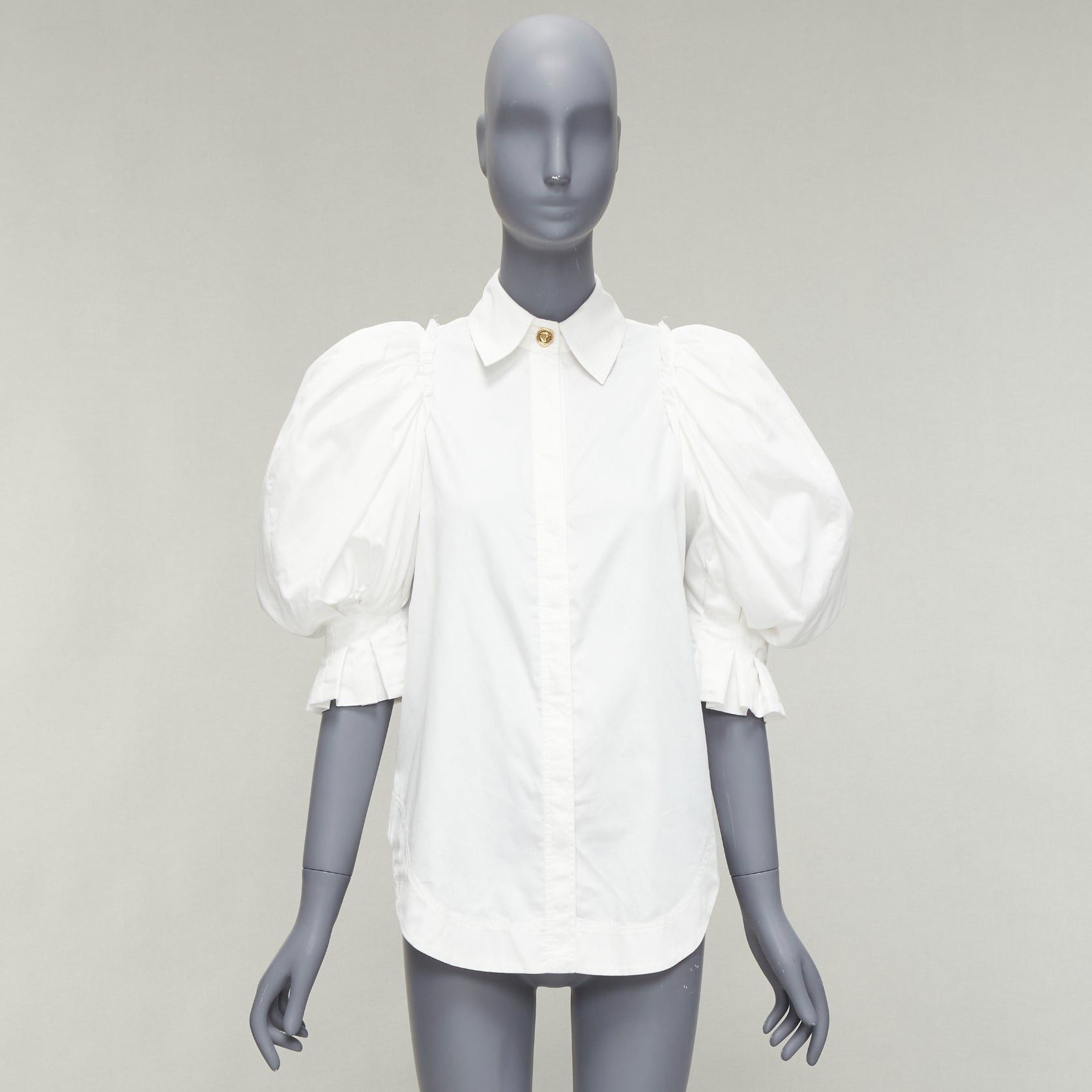 Aje AJE white cotton puff shoulder gold button rounded hem shirt AU6 XS Size XS / US 0-2 / IT 36-38 - 10 Thumbnail