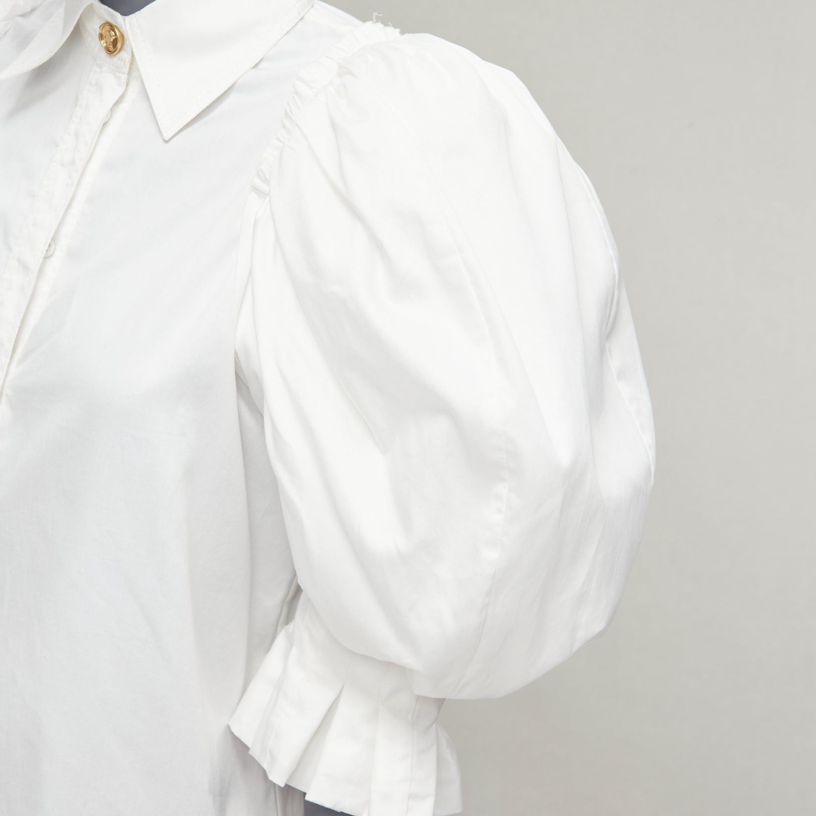Aje AJE white cotton puff shoulder gold button rounded hem shirt AU6 XS Size XS / US 0-2 / IT 36-38 - 2 Thumbnail