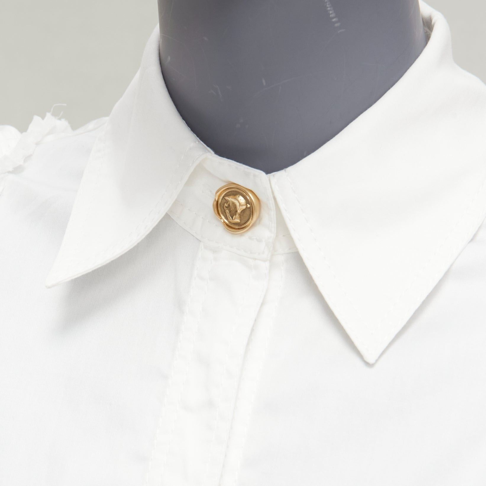 Aje AJE white cotton puff shoulder gold button rounded hem shirt AU6 XS Size XS / US 0-2 / IT 36-38 - 7 Thumbnail