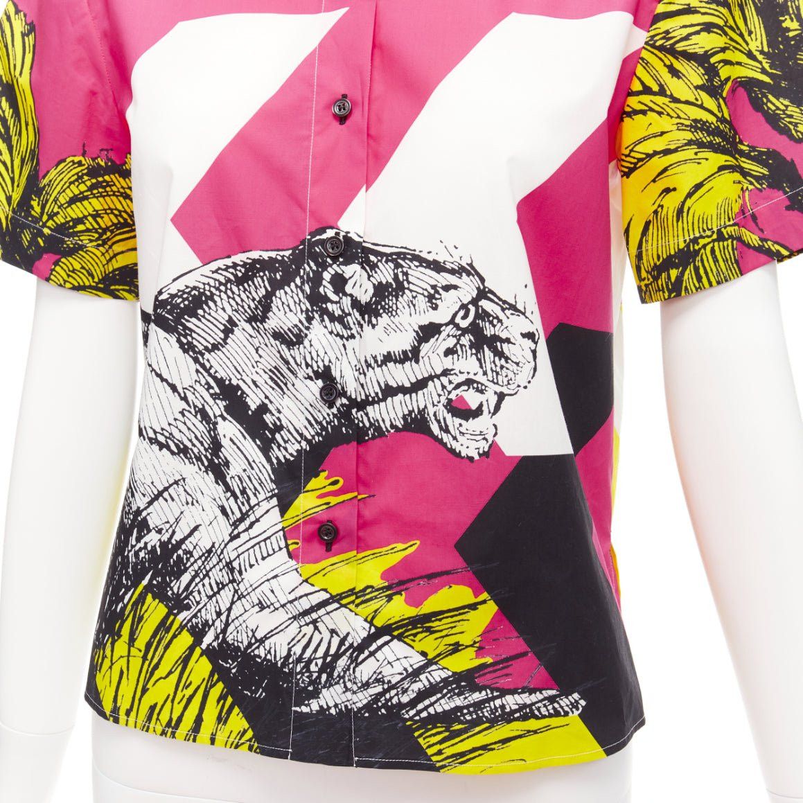 Dior CHRISTIAN DIOR D-Jungle Pop Tiger pink print poplin short sleeve shirt FR34 XS Size XS / US 0-2 / IT 36-38 - 7 Thumbnail