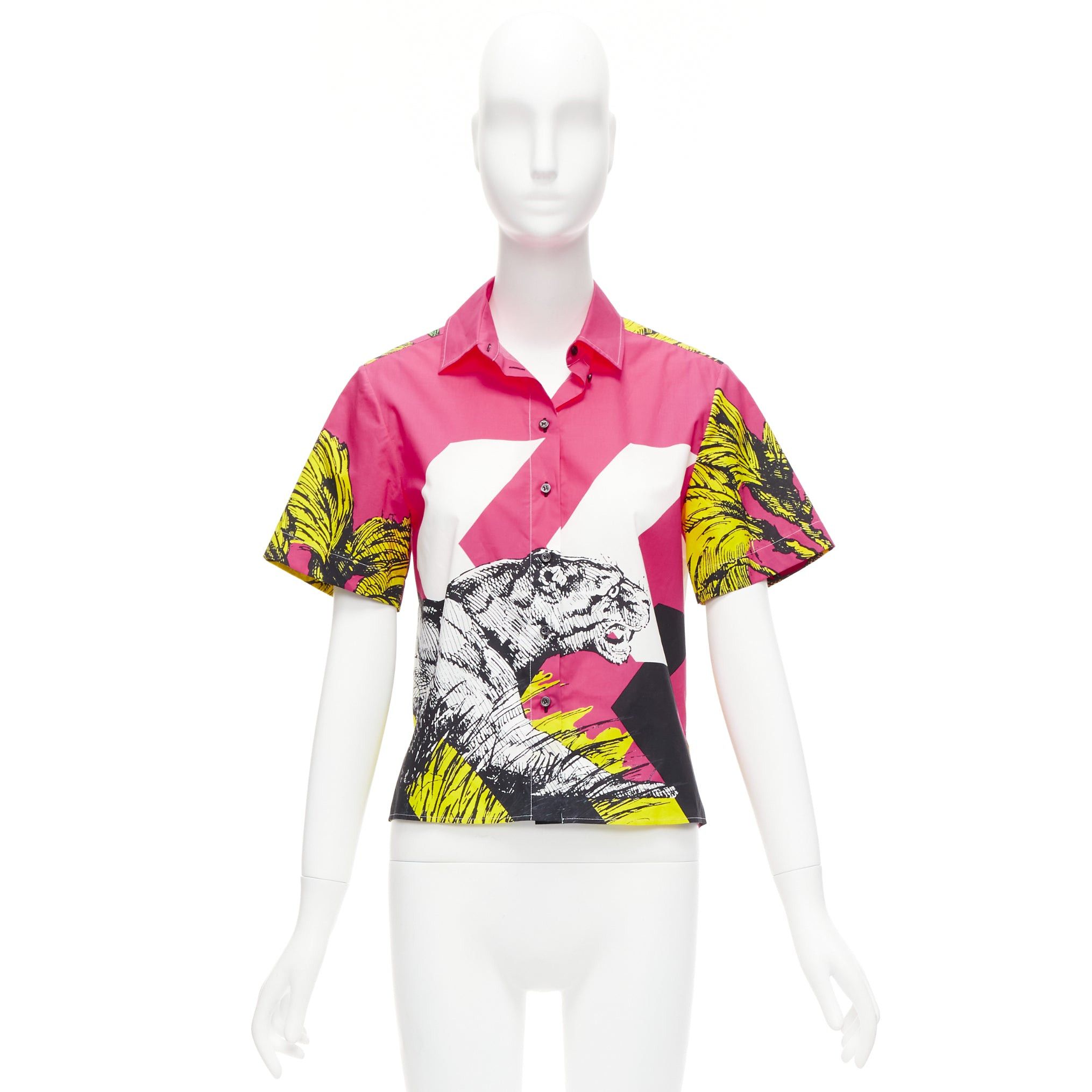 Dior CHRISTIAN DIOR D-Jungle Pop Tiger pink print poplin short sleeve shirt FR34 XS Size XS / US 0-2 / IT 36-38 - 9 Thumbnail