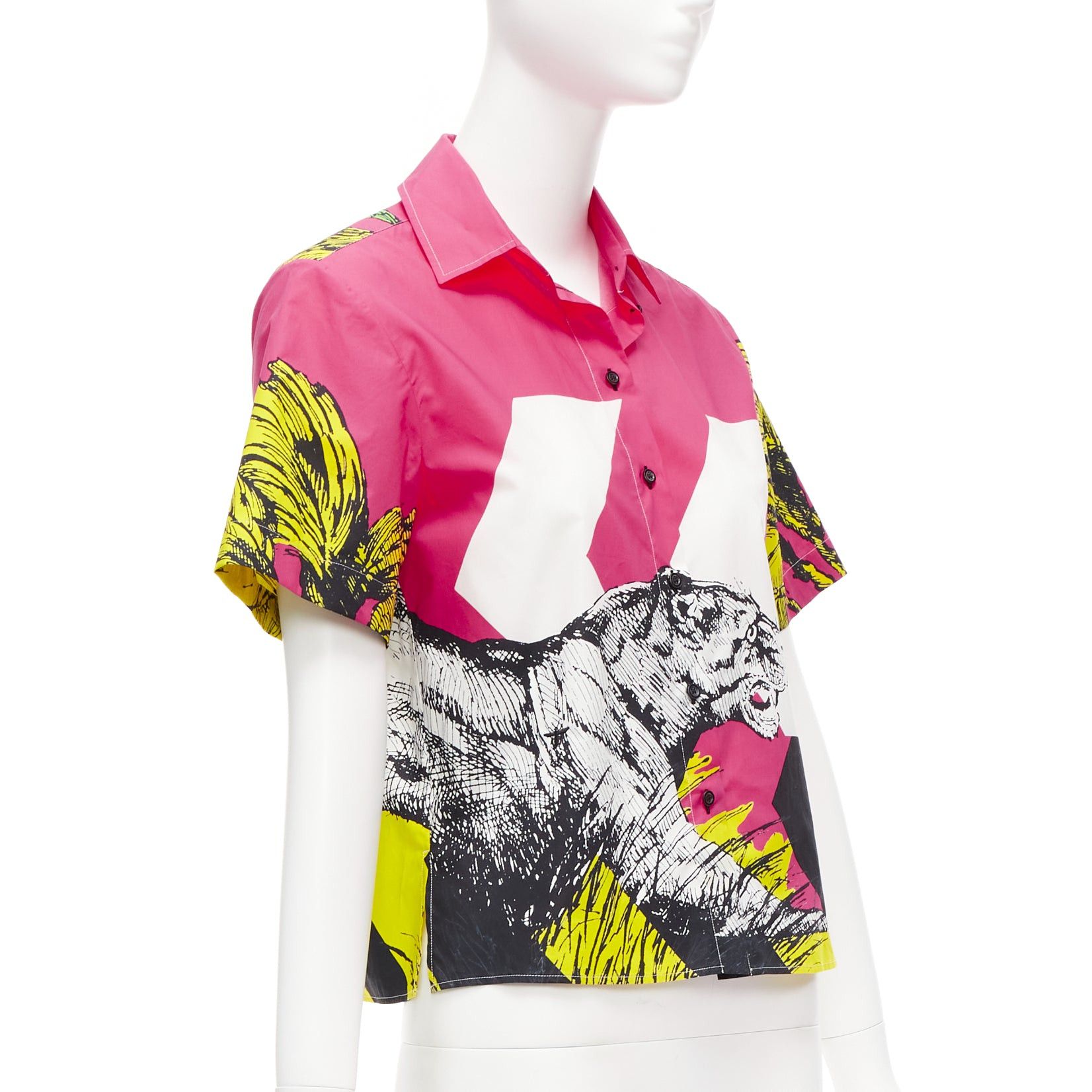 Dior CHRISTIAN DIOR D-Jungle Pop Tiger pink print poplin short sleeve shirt FR34 XS Size XS / US 0-2 / IT 36-38 - 3 Thumbnail