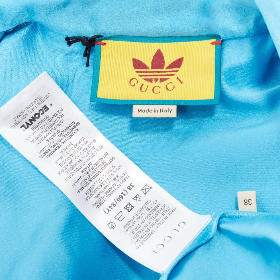 Gucci rare GUCCI ADIDAS blue silk 3 stripe pussy bow Victorian puff sleeve blouse IT38 Size XS / US 0-2 / IT 36-38 - 8 Thumbnail