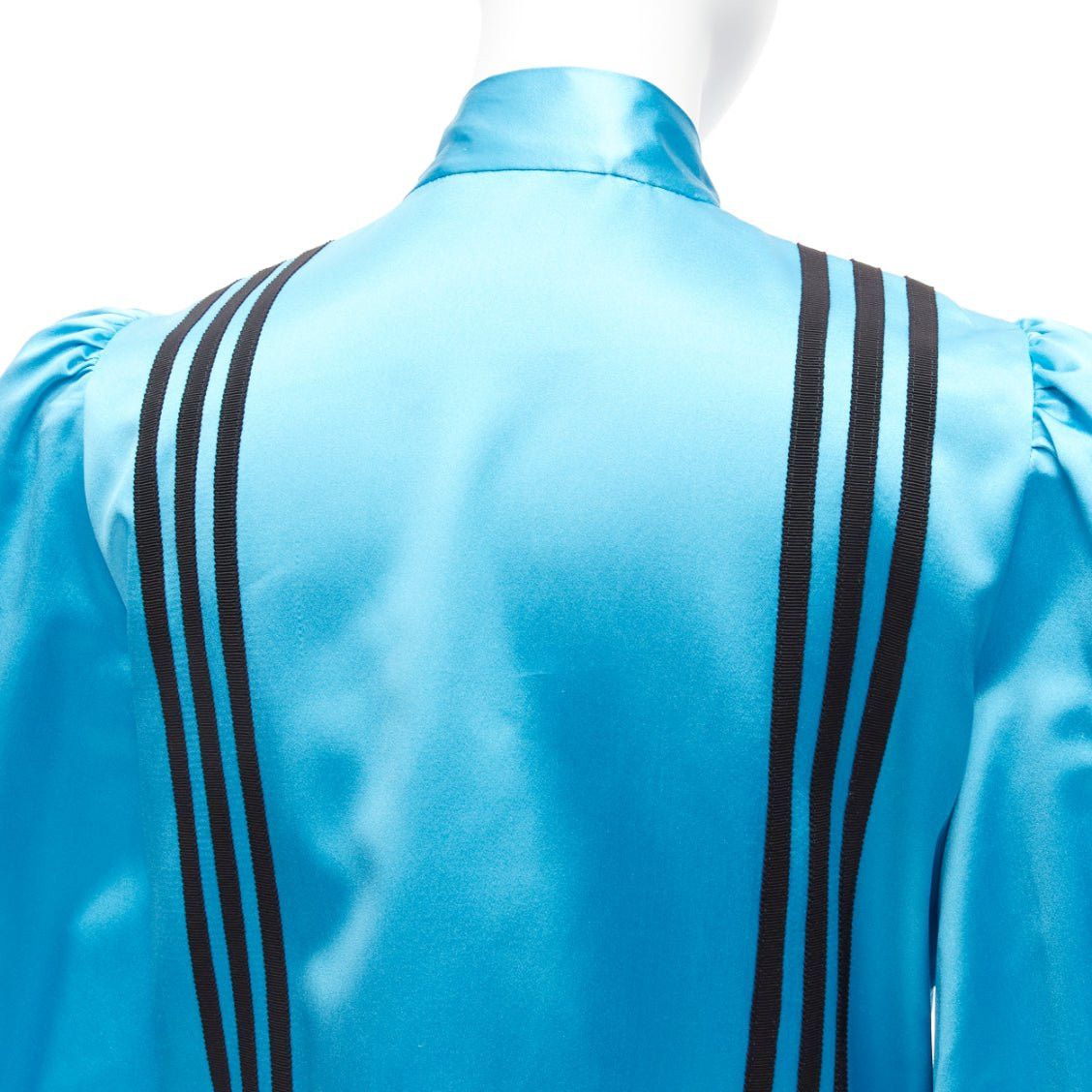 Gucci rare GUCCI ADIDAS blue silk 3 stripe pussy bow Victorian puff sleeve blouse IT38 Size XS / US 0-2 / IT 36-38 - 7 Thumbnail