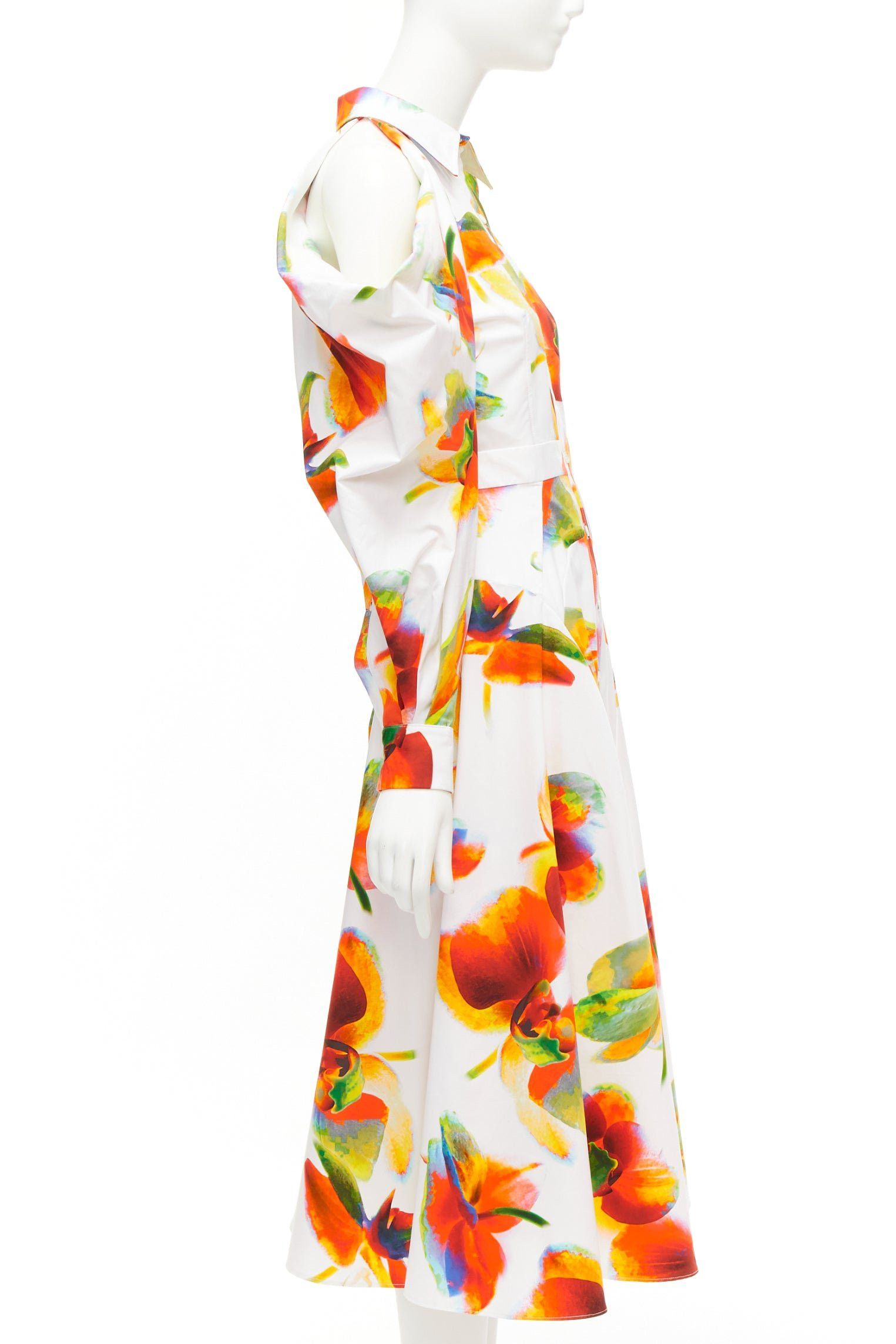 Alexander McQueen ALEXANDER MCQUEEN 2023 Solarised Orchid floral slash shoulder dress IT38 XS Size XS / US 0-2 / IT 36-38 - 4 Thumbnail