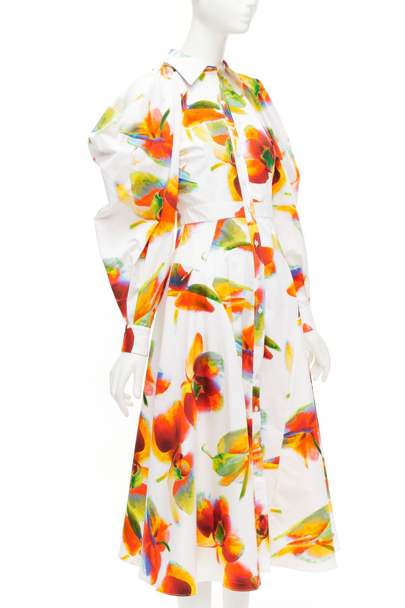 Alexander McQueen ALEXANDER MCQUEEN 2023 Solarised Orchid floral slash shoulder dress IT38 XS Size XS / US 0-2 / IT 36-38 - 3 Thumbnail