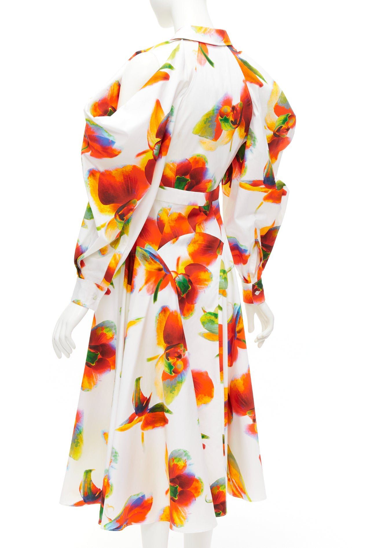 Alexander McQueen ALEXANDER MCQUEEN 2023 Solarised Orchid floral slash shoulder dress IT38 XS Size XS / US 0-2 / IT 36-38 - 6 Thumbnail