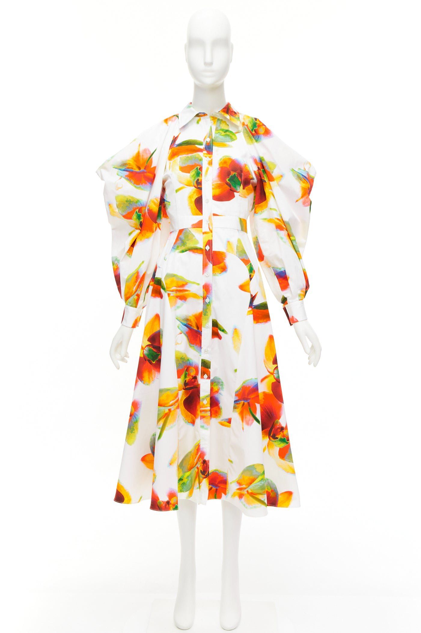 Alexander McQueen ALEXANDER MCQUEEN 2023 Solarised Orchid floral slash shoulder dress IT38 XS Size XS / US 0-2 / IT 36-38 - 9 Thumbnail