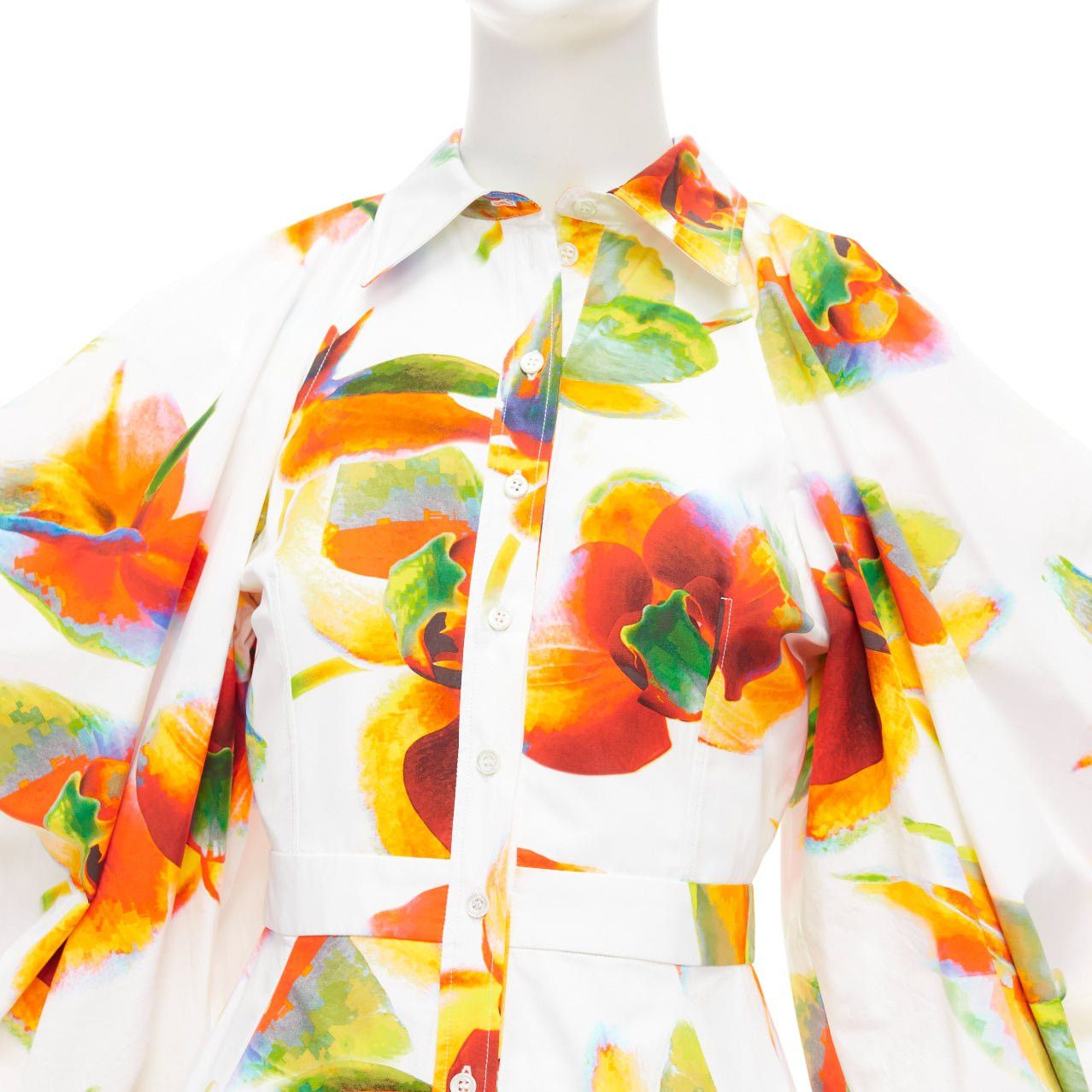 Alexander McQueen ALEXANDER MCQUEEN 2023 Solarised Orchid floral slash shoulder dress IT38 XS Size XS / US 0-2 / IT 36-38 - 2 Thumbnail