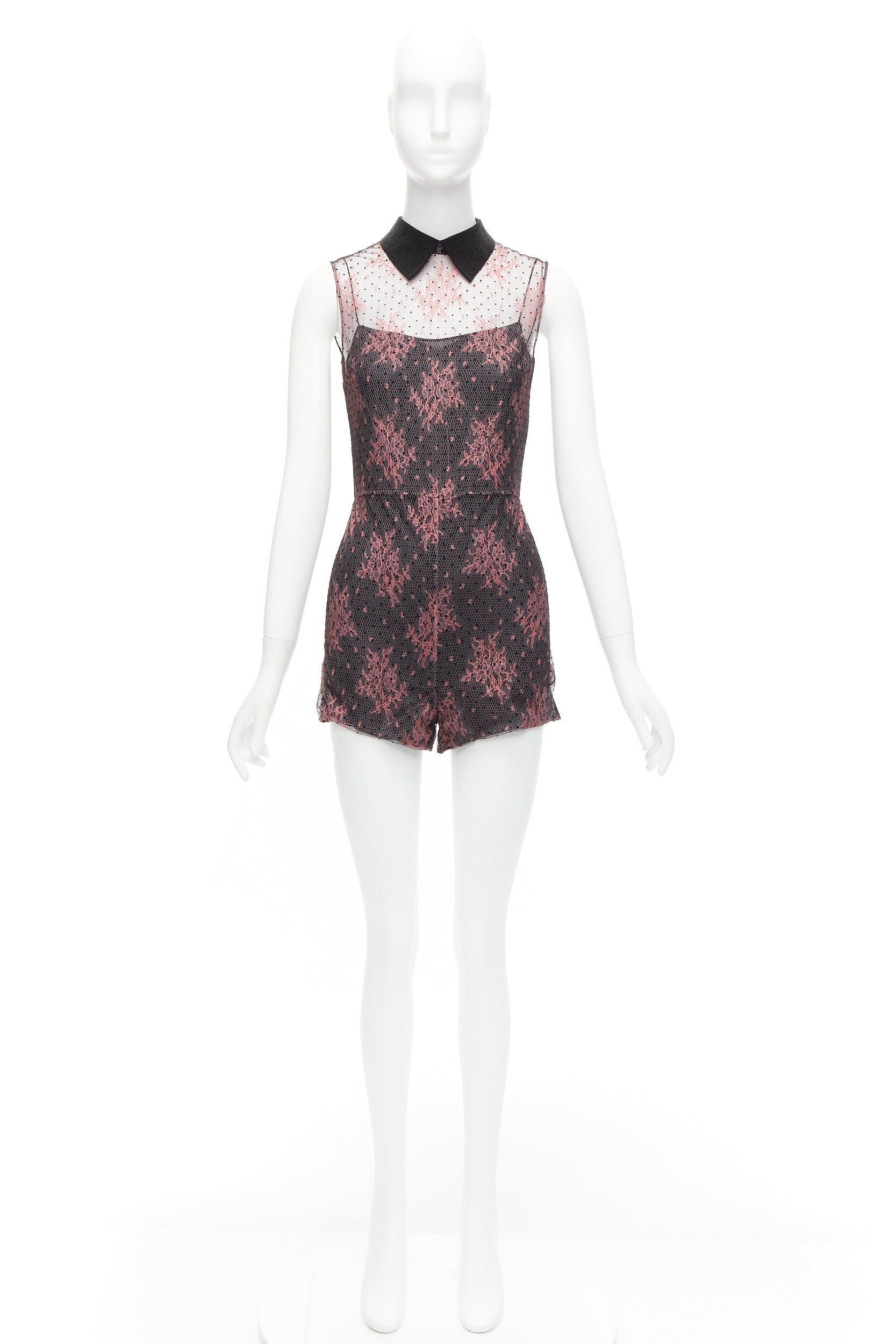 Dior CHRISTIAN DIOR black pink intricate lace overlay playsuit romper FR34 XS Size 26" / US 2 / IT 38 - 9 Thumbnail