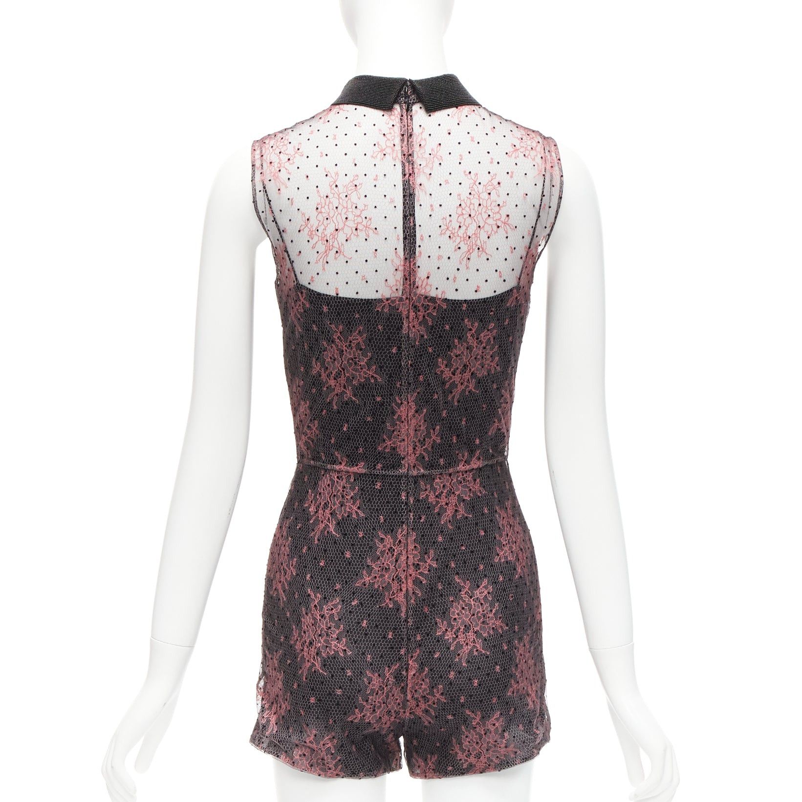 Dior CHRISTIAN DIOR black pink intricate lace overlay playsuit romper FR34 XS Size 26" / US 2 / IT 38 - 5 Thumbnail