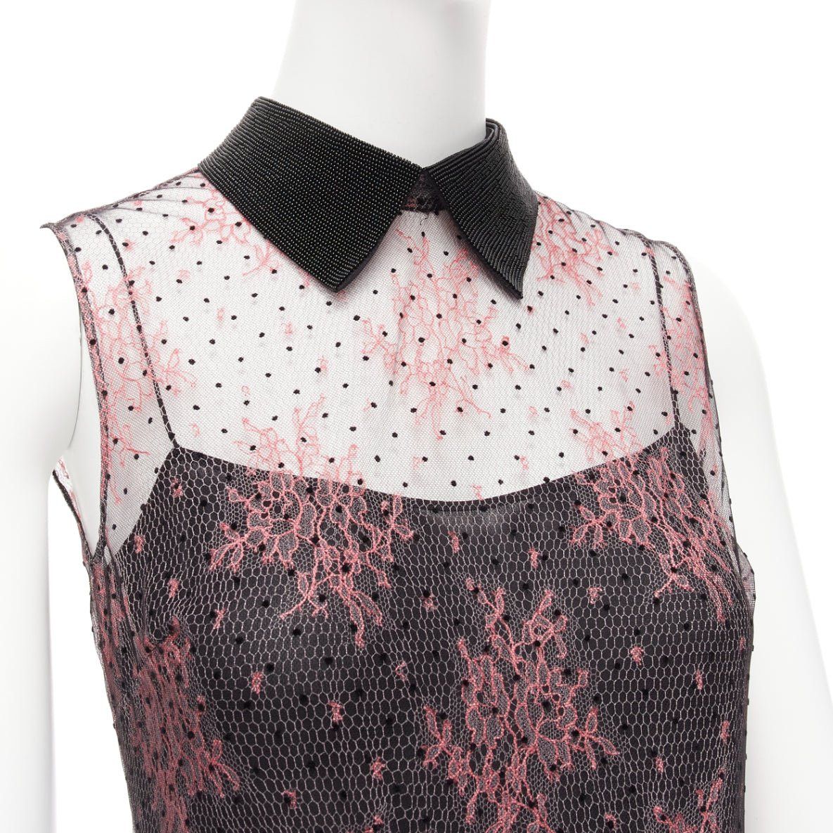 Dior CHRISTIAN DIOR black pink intricate lace overlay playsuit romper FR34 XS Size 26" / US 2 / IT 38 - 2 Thumbnail