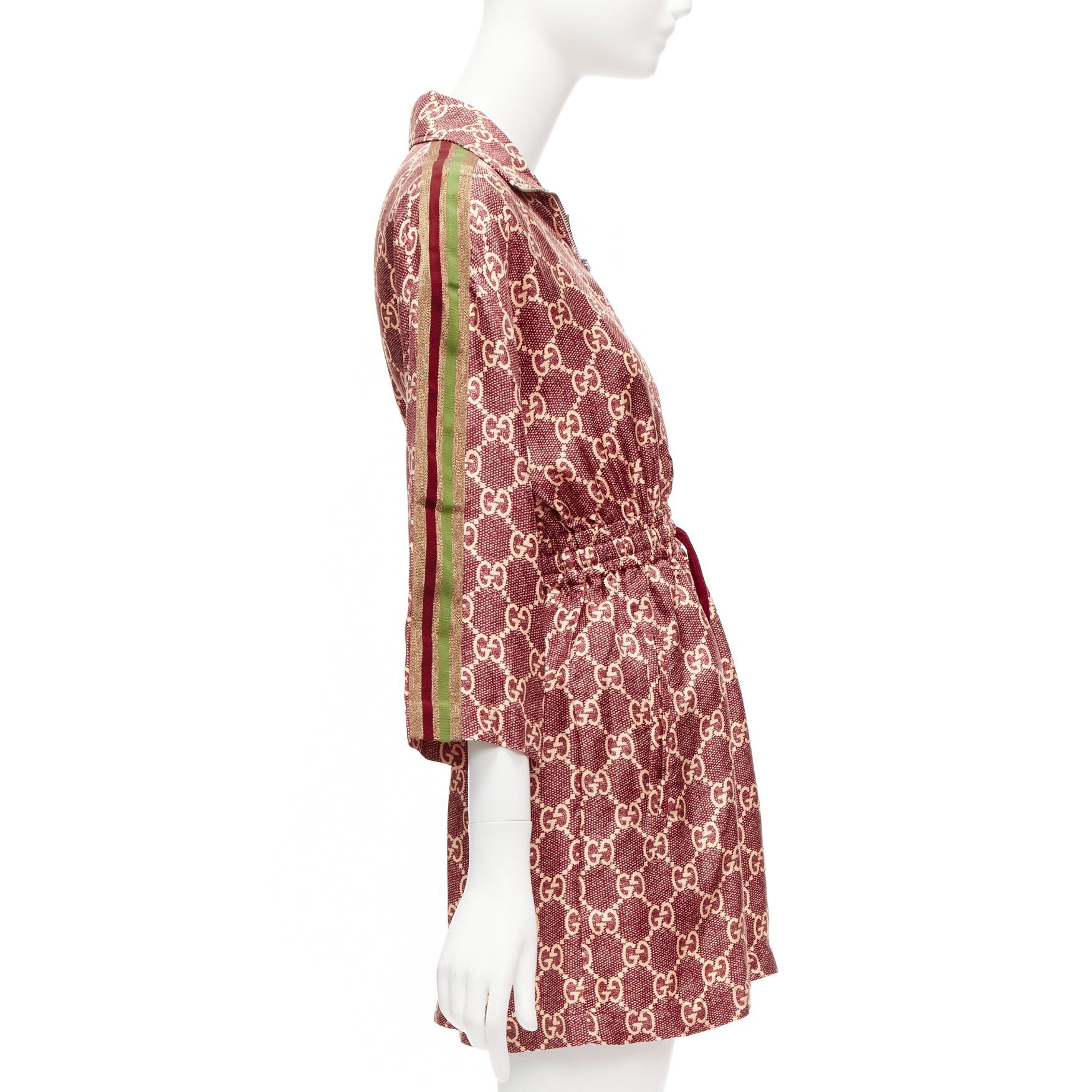 Gucci GUCCI 100% silk red beige GG supreme monogram print web trim mini dress XXS Size XS / US 0-2 / IT 36-38 - 4 Thumbnail