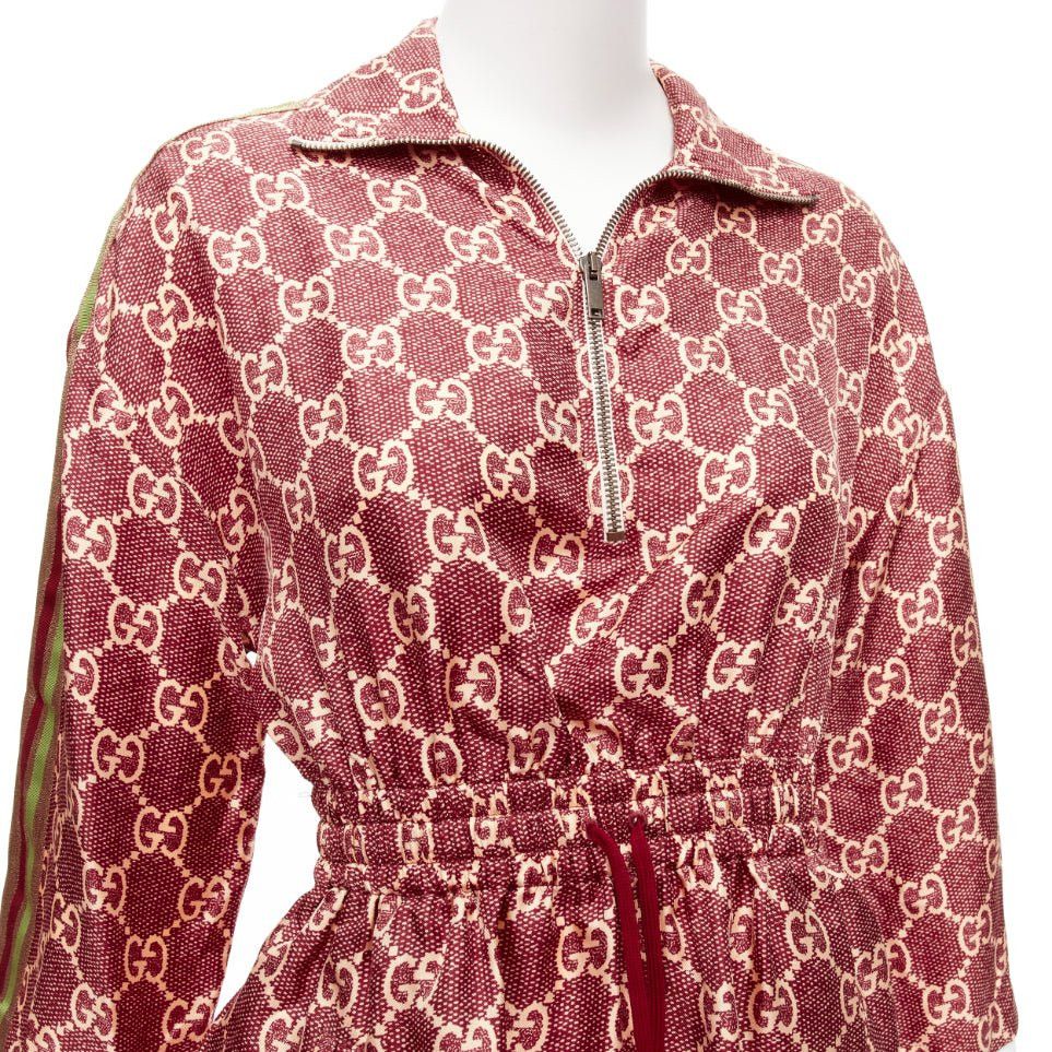 Gucci GUCCI 100% silk red beige GG supreme monogram print web trim mini dress XXS Size XS / US 0-2 / IT 36-38 - 7 Thumbnail