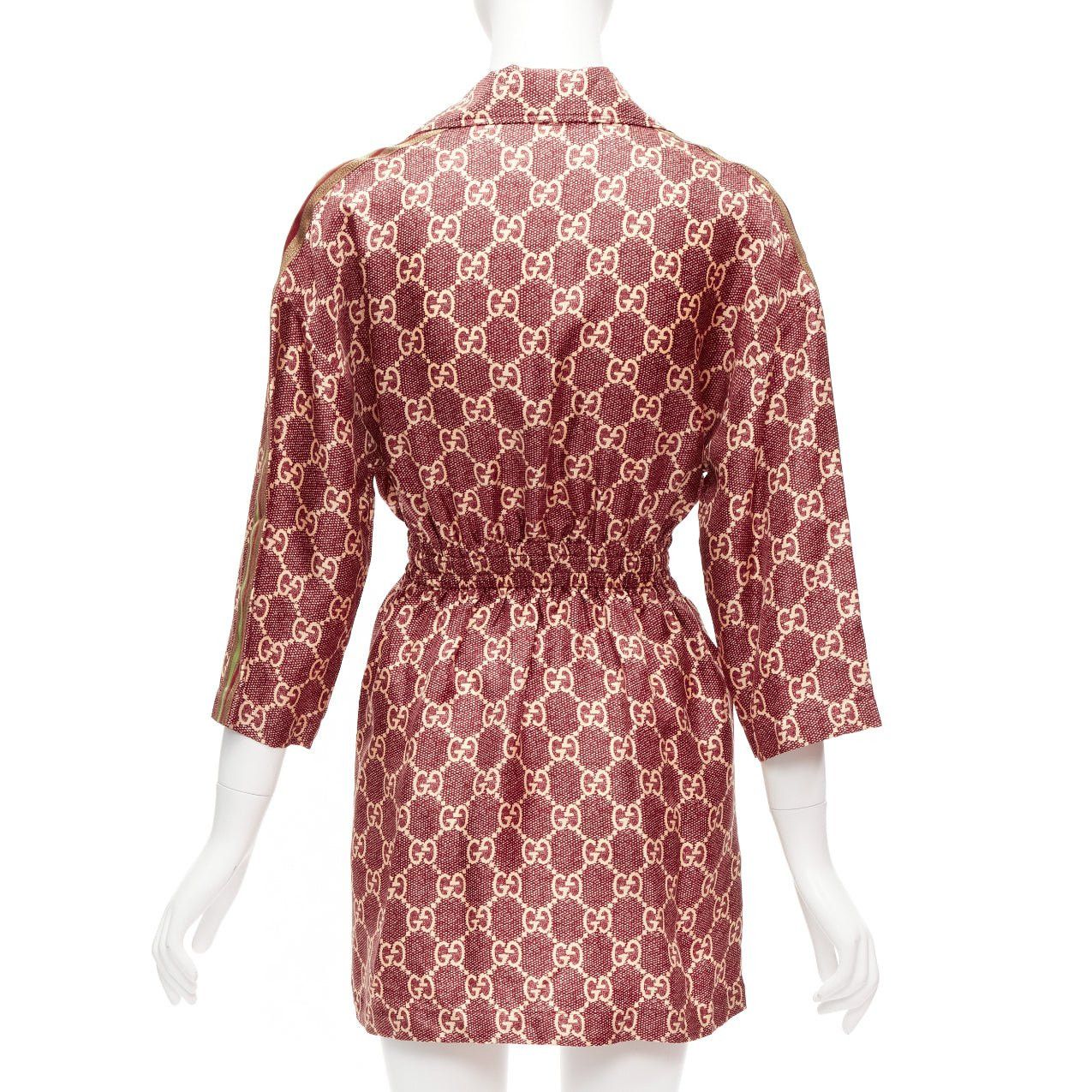 Gucci GUCCI 100% silk red beige GG supreme monogram print web trim mini dress XXS Size XS / US 0-2 / IT 36-38 - 5 Thumbnail