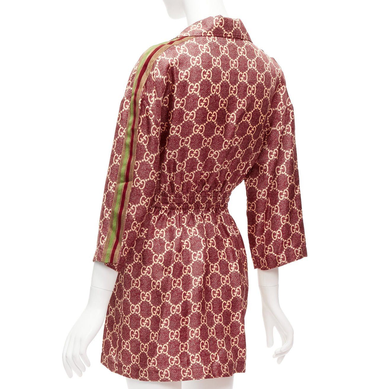 Gucci GUCCI 100% silk red beige GG supreme monogram print web trim mini dress XXS Size XS / US 0-2 / IT 36-38 - 6 Thumbnail