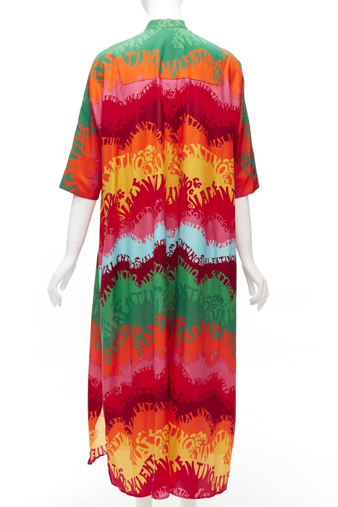 Valentino VALAENTINO GARAVANI Waves rainbow logo print silk cotton kaftan dress IT36 XS Size XS / US 0-2 / IT 36-38 - 5 Thumbnail