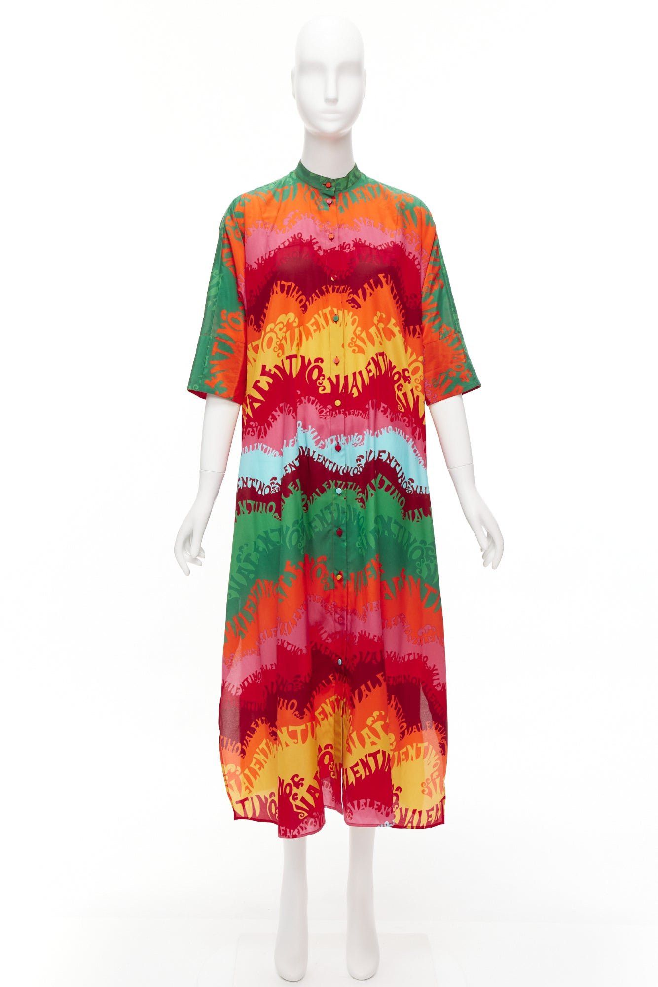 Valentino VALAENTINO GARAVANI Waves rainbow logo print silk cotton kaftan dress IT36 XS Size XS / US 0-2 / IT 36-38 - 9 Thumbnail