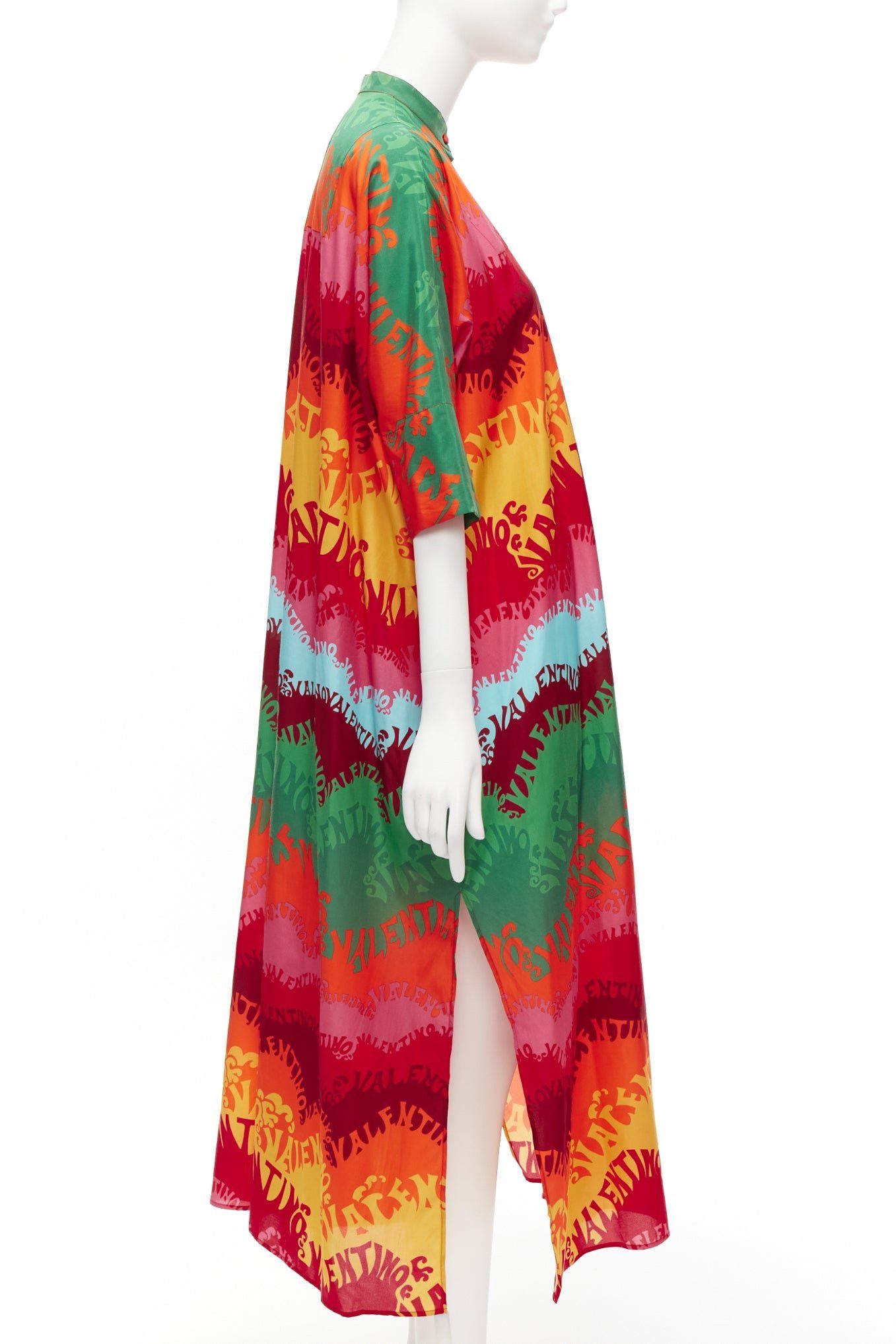 Valentino VALAENTINO GARAVANI Waves rainbow logo print silk cotton kaftan dress IT36 XS Size XS / US 0-2 / IT 36-38 - 4 Thumbnail