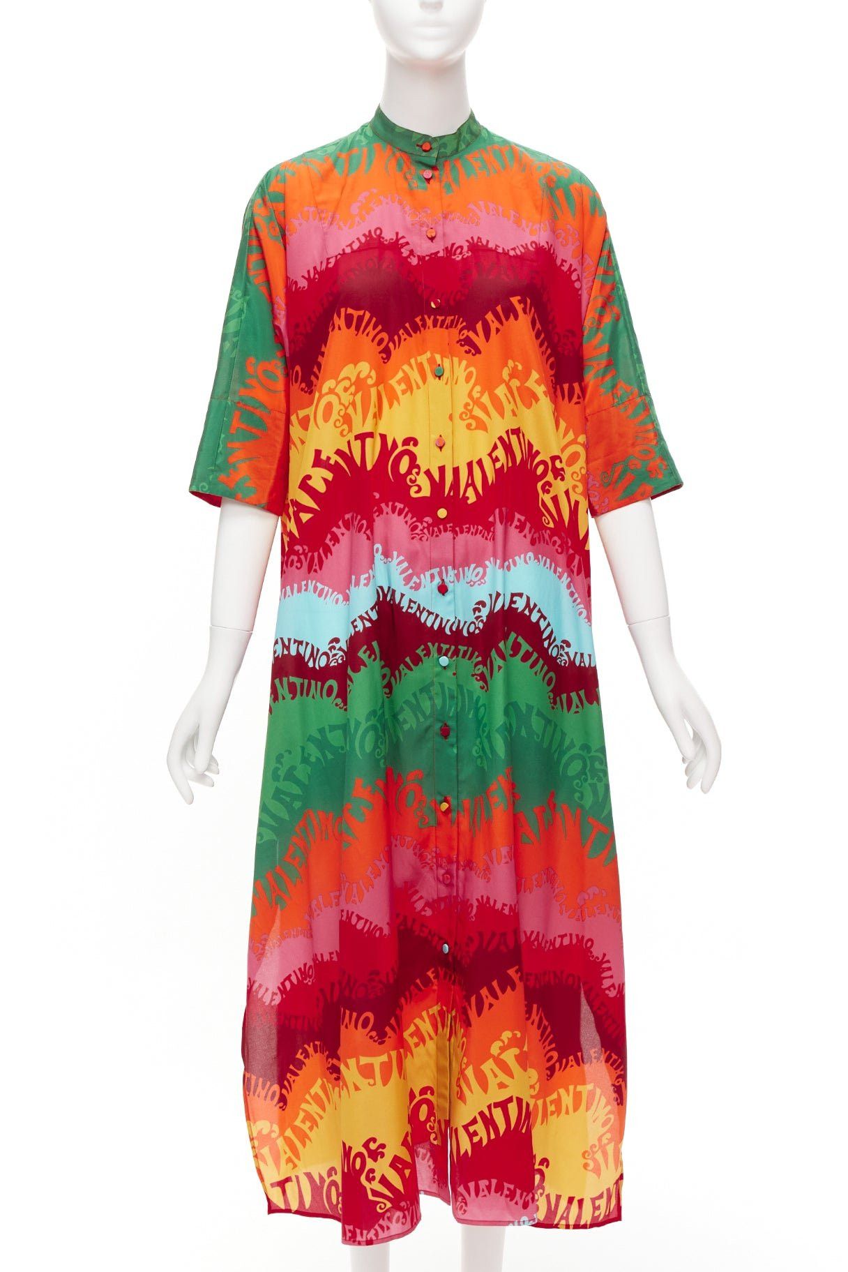 Valentino VALAENTINO GARAVANI Waves rainbow logo print silk cotton kaftan dress IT36 XS Size XS / US 0-2 / IT 36-38 - 3 Thumbnail