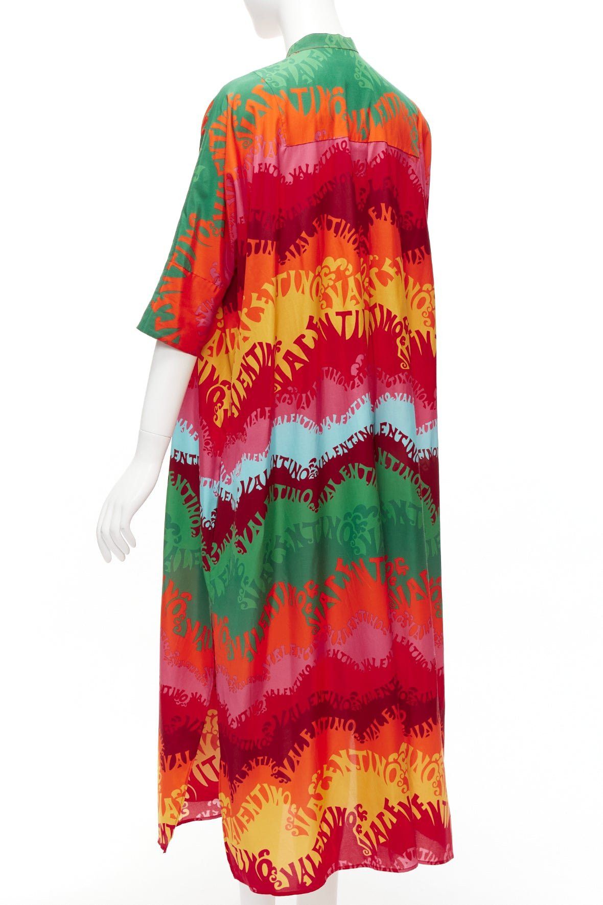 Valentino VALAENTINO GARAVANI Waves rainbow logo print silk cotton kaftan dress IT36 XS Size XS / US 0-2 / IT 36-38 - 6 Thumbnail