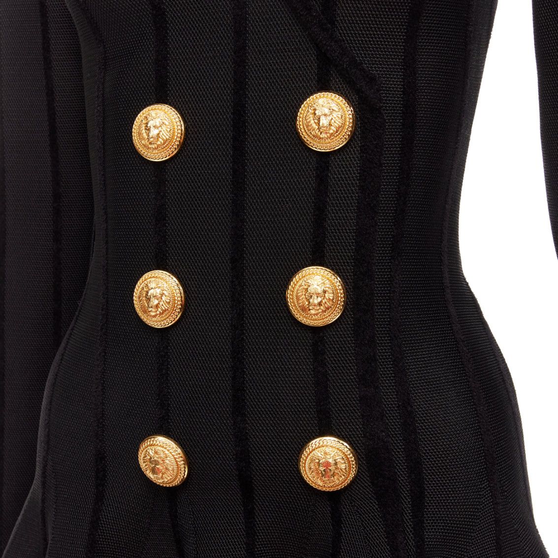 Balmain BALMAIN 2023 black striped chenille gold lion button mesh mini dress FR34 XS Size XS / US 0-2 / IT 36-38 - 2 Thumbnail
