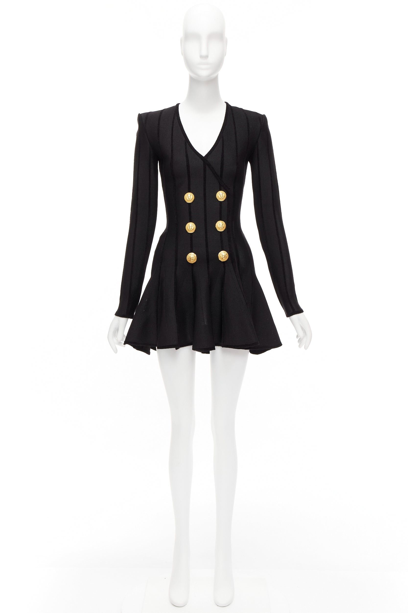 Balmain BALMAIN 2023 black striped chenille gold lion button mesh mini dress FR34 XS Size XS / US 0-2 / IT 36-38 - 9 Thumbnail