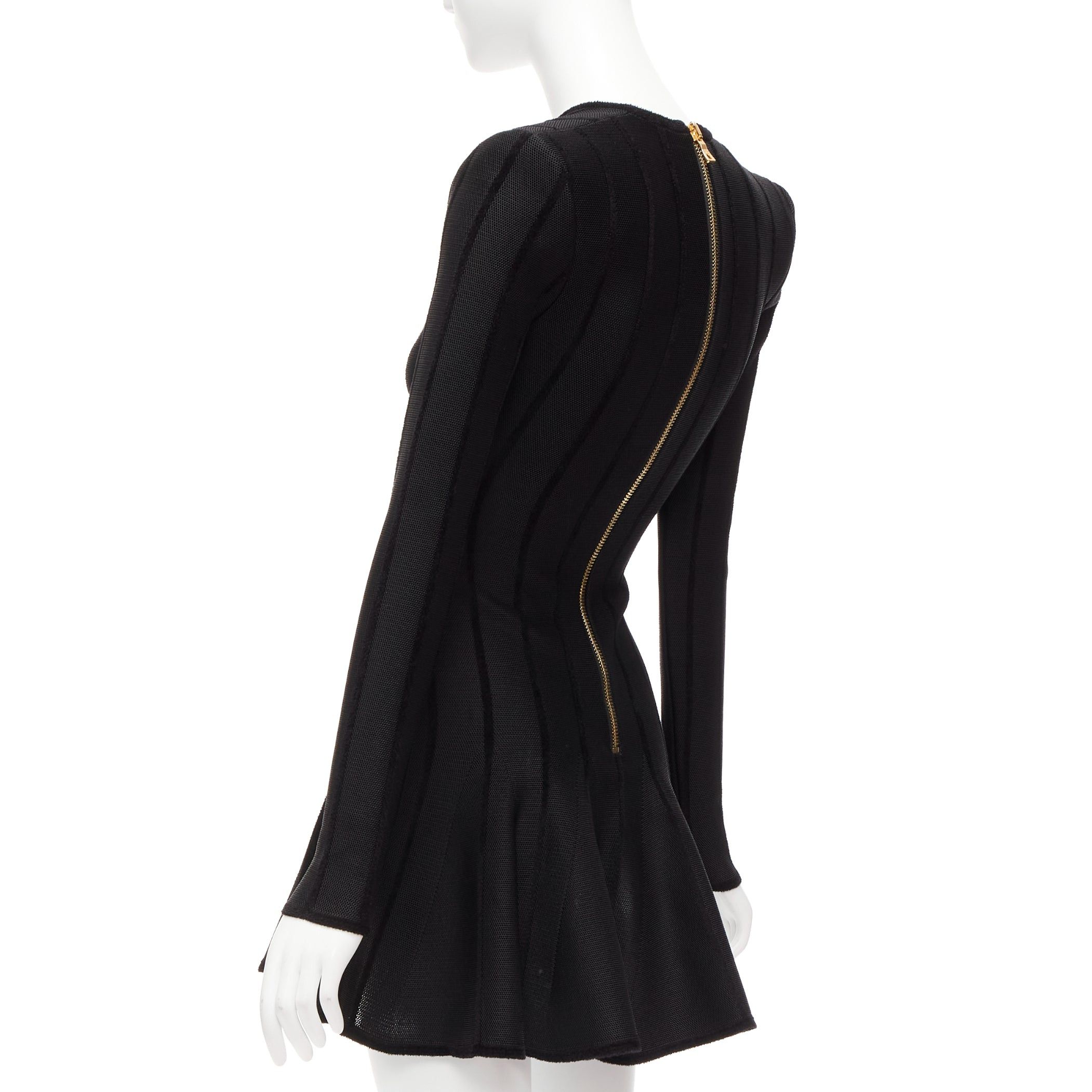Balmain BALMAIN 2023 black striped chenille gold lion button mesh mini dress FR34 XS Size XS / US 0-2 / IT 36-38 - 6 Thumbnail