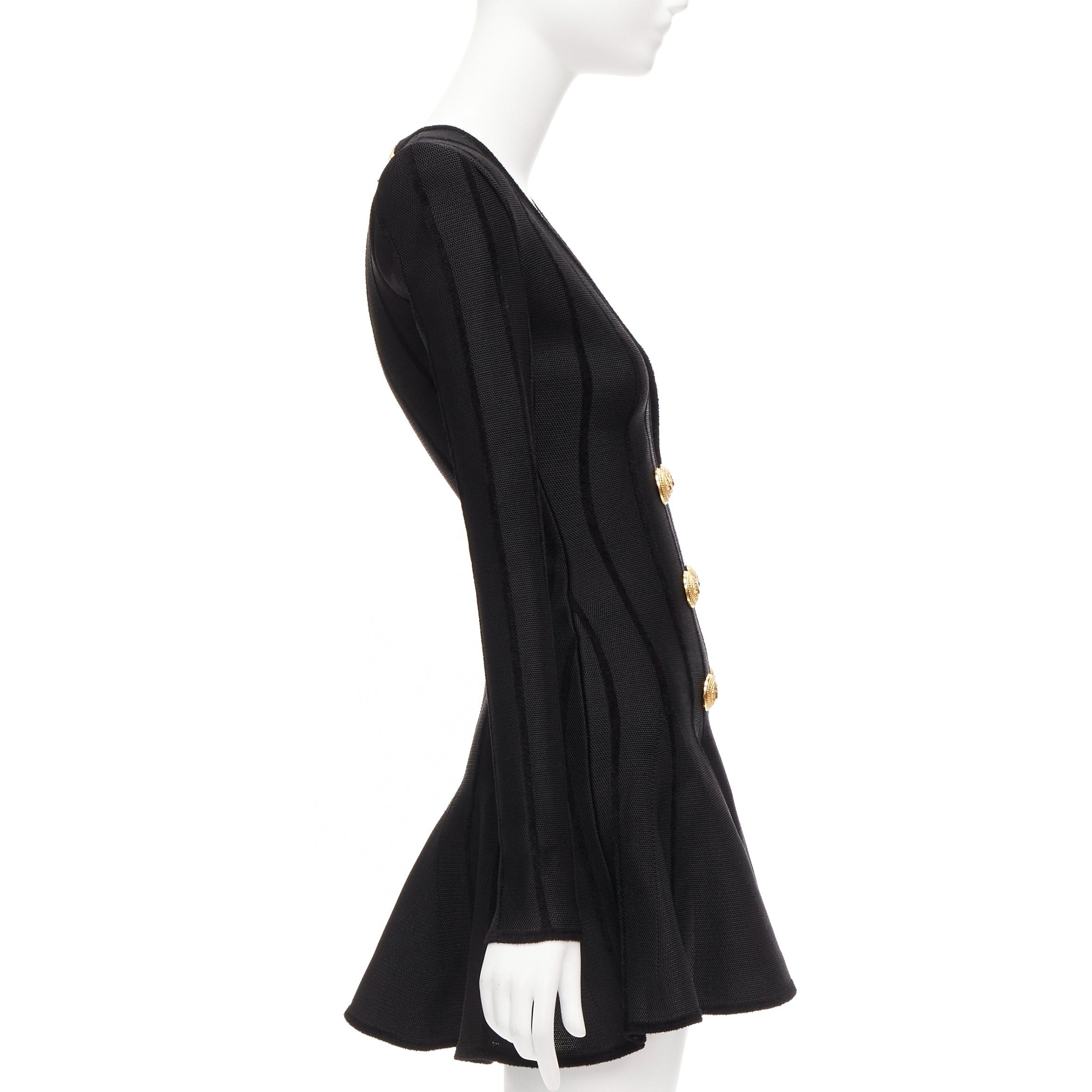 Balmain BALMAIN 2023 black striped chenille gold lion button mesh mini dress FR34 XS Size XS / US 0-2 / IT 36-38 - 4 Thumbnail