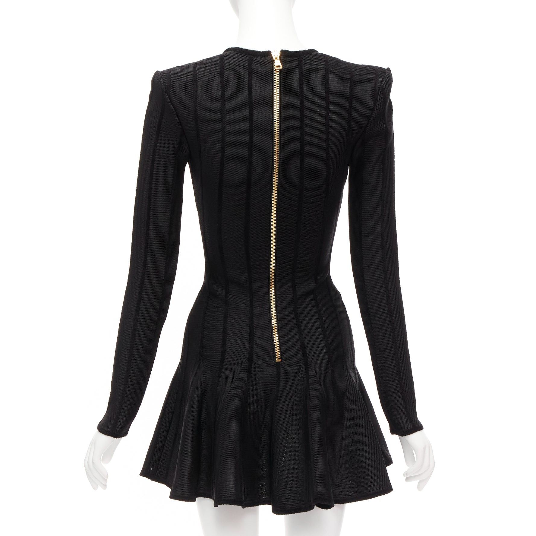 Balmain BALMAIN 2023 black striped chenille gold lion button mesh mini dress FR34 XS Size XS / US 0-2 / IT 36-38 - 5 Thumbnail