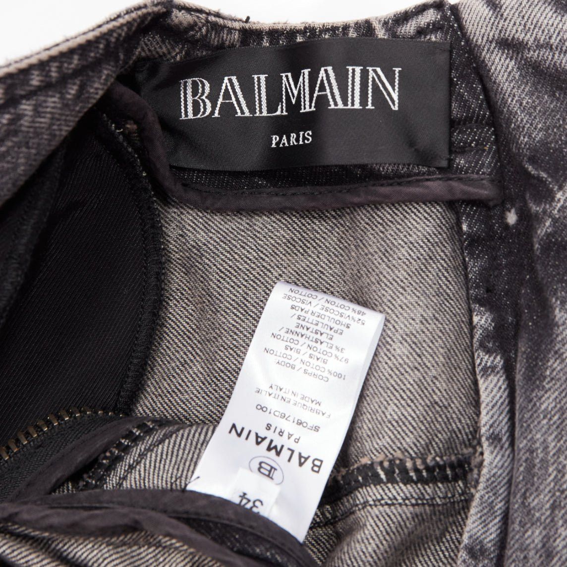 Balmain BALMAIN grey acid washed denim button embellished wrapped mini dress FR34 XS Size XS / US 0-2 / IT 36-38 - 8 Thumbnail