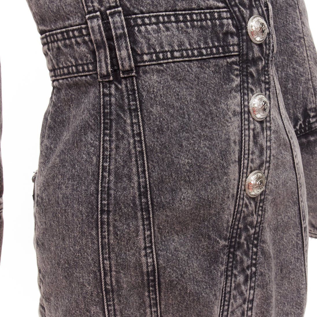 Balmain BALMAIN grey acid washed denim button embellished wrapped mini dress FR34 XS Size XS / US 0-2 / IT 36-38 - 7 Thumbnail