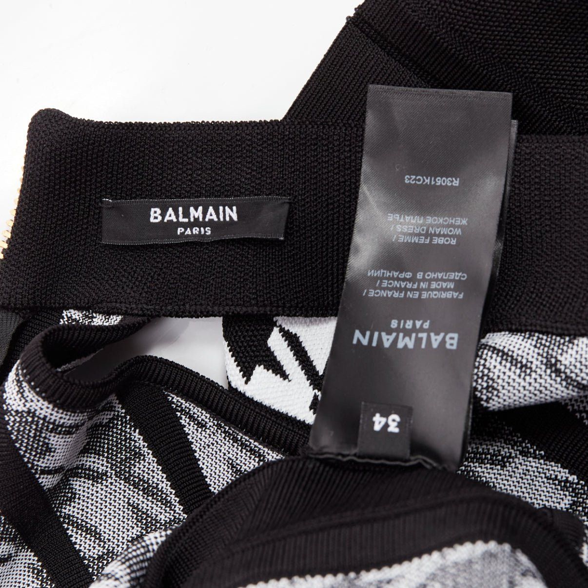 Balmain BALMAIN 2023 black white houndstooth gold lion button halter mini dress FR34 XS Size XS / US 0-2 / IT 36-38 - 8 Thumbnail