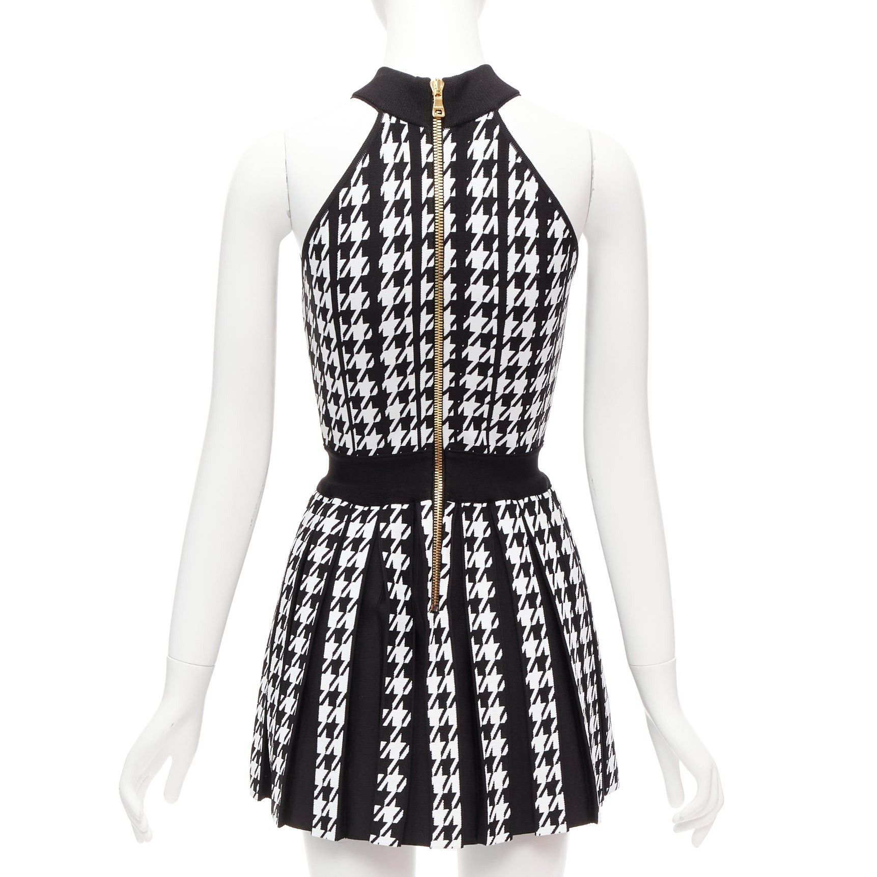 Balmain BALMAIN 2023 black white houndstooth gold lion button halter mini dress FR34 XS Size XS / US 0-2 / IT 36-38 - 5 Thumbnail