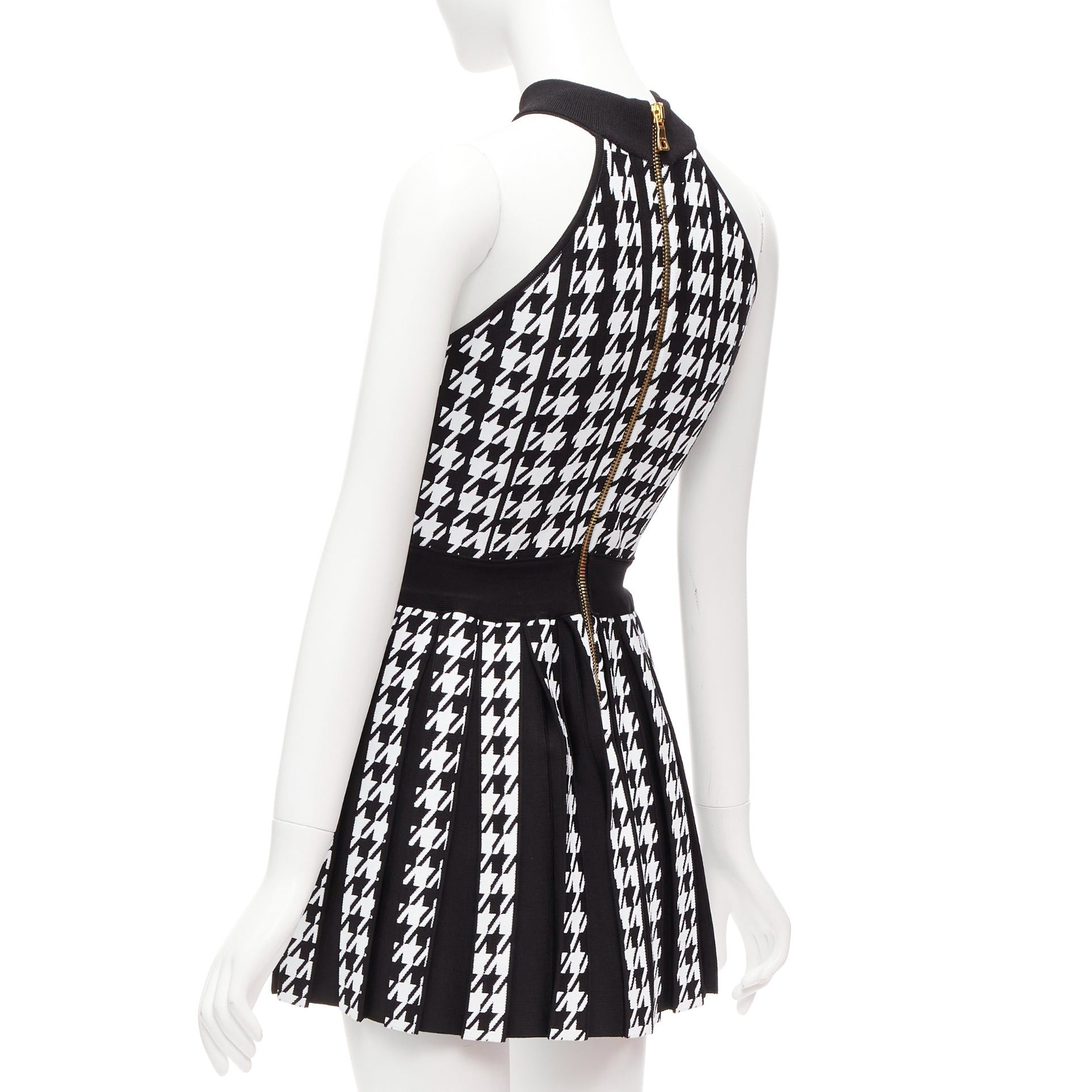 Balmain BALMAIN 2023 black white houndstooth gold lion button halter mini dress FR34 XS Size XS / US 0-2 / IT 36-38 - 6 Thumbnail