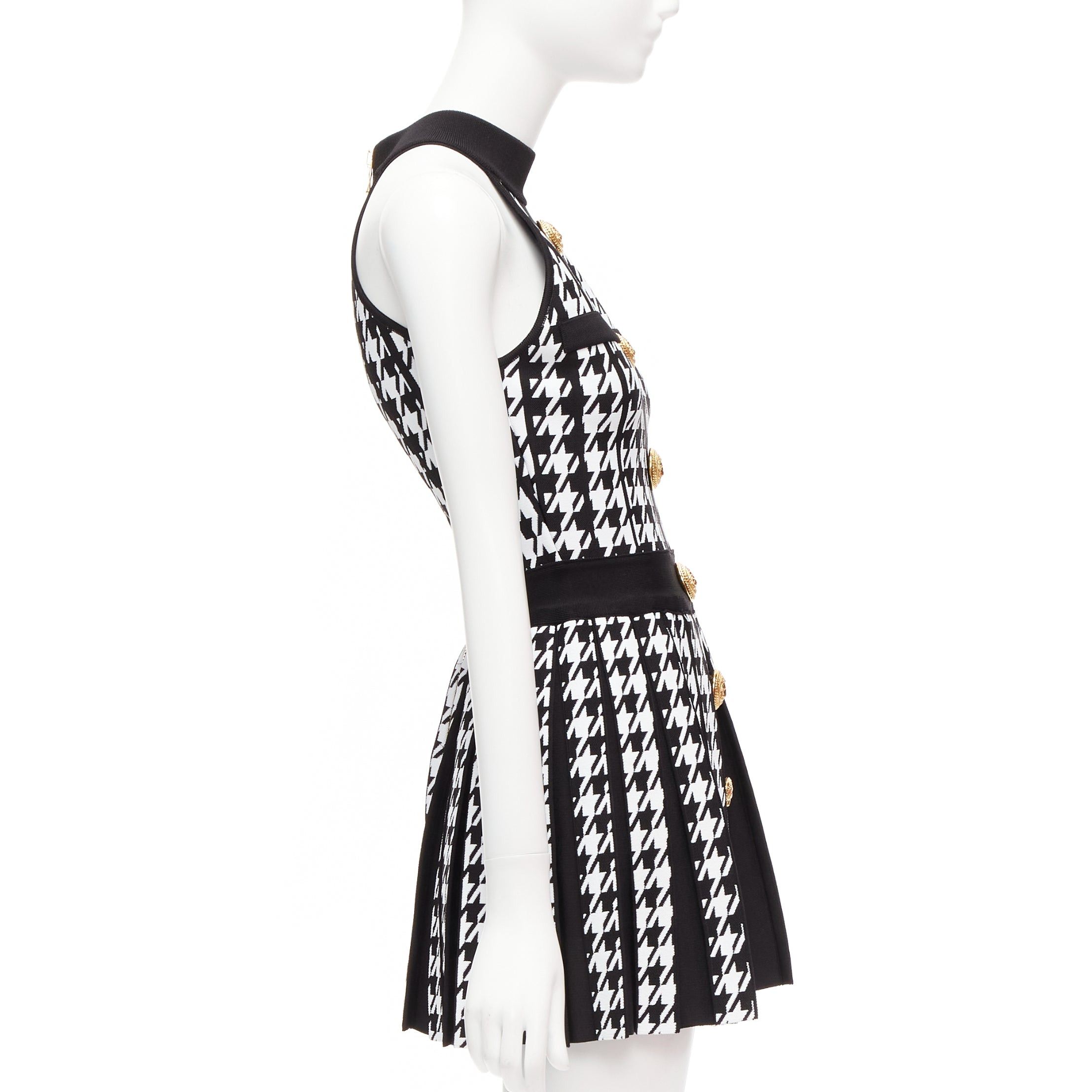 Balmain BALMAIN 2023 black white houndstooth gold lion button halter mini dress FR34 XS Size XS / US 0-2 / IT 36-38 - 4 Thumbnail