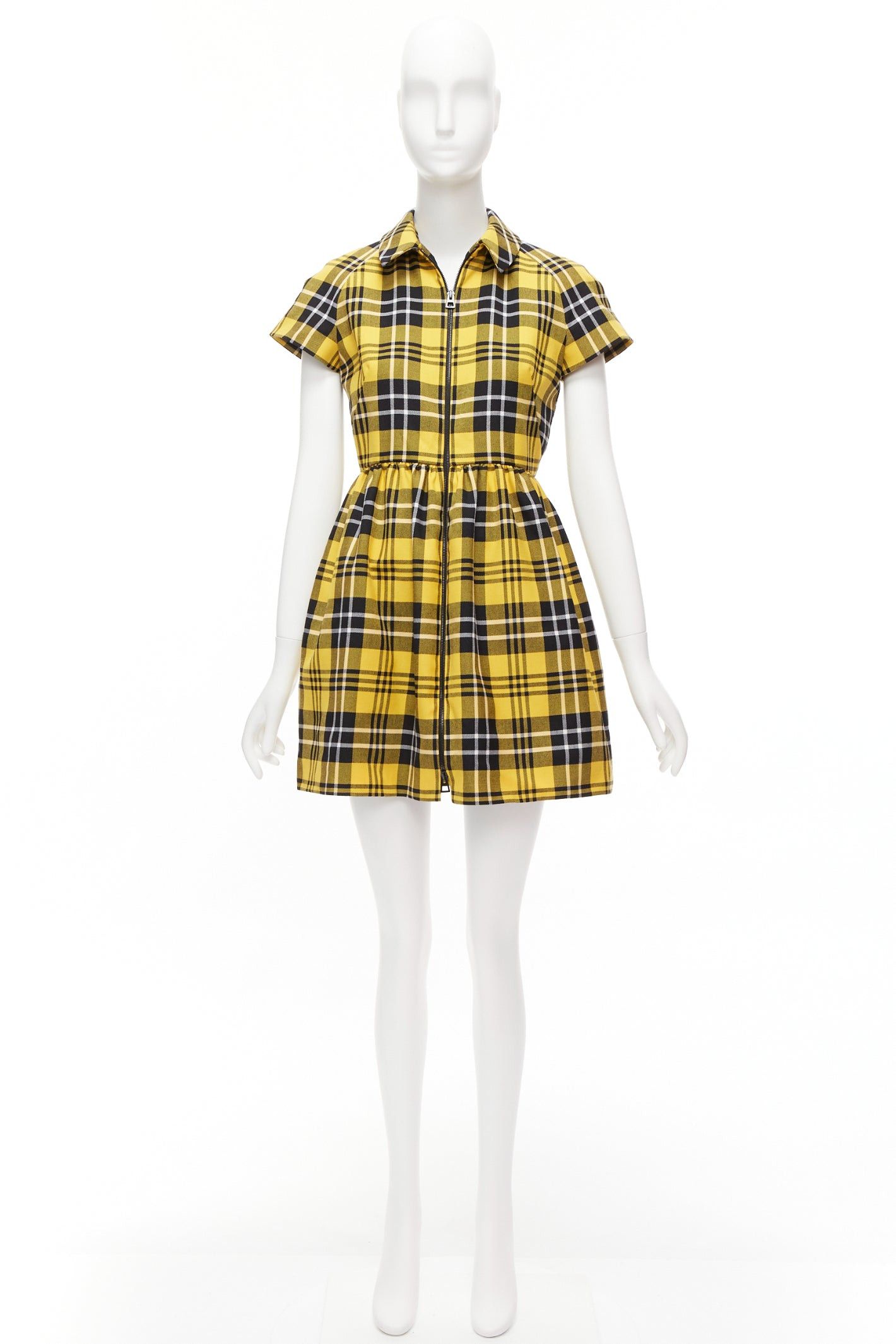 Dior CHRISTIAN DIOR 2022 Runway yellow punk plaid tartan wool zip front dress FR34 XS Size XS / US 0-2 / IT 36-38 - 9 Thumbnail