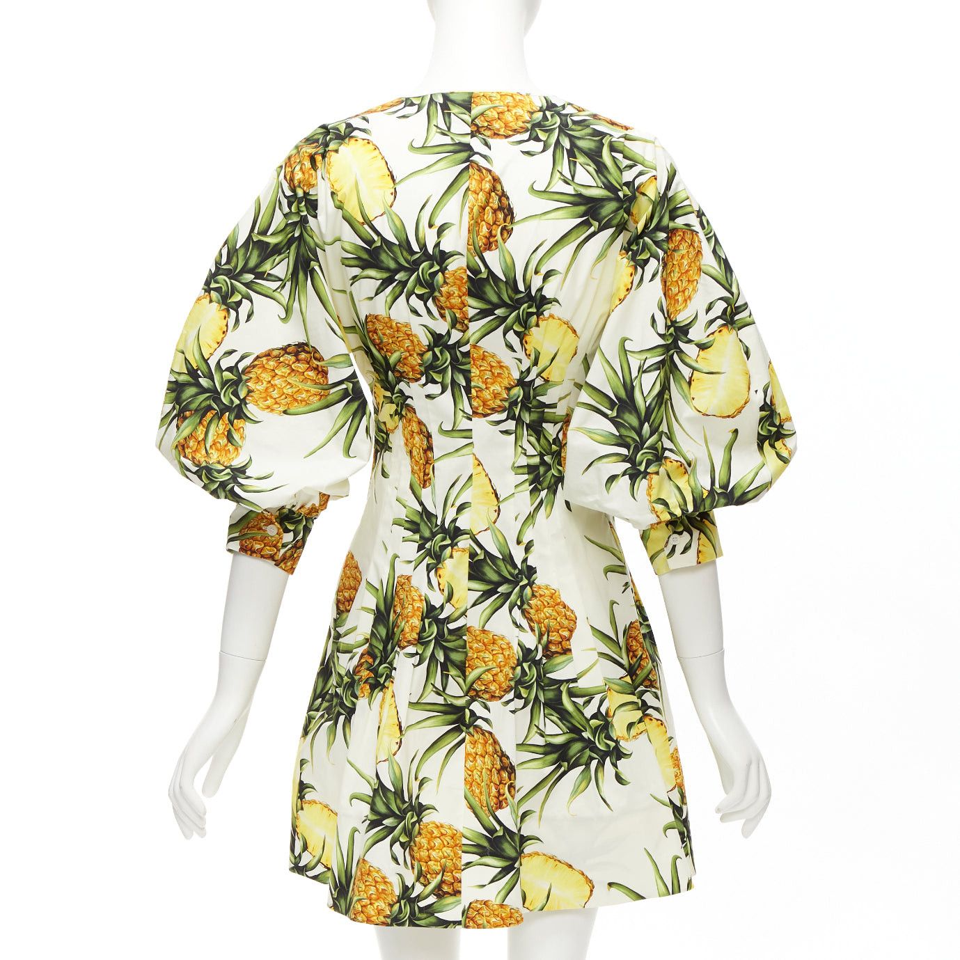 Oscar De La Renta OSCAR DE LA RENTA 2021 yellow white pineapple print puff sleeve dress US2 S Size S / US 4 / IT 40 - 5 Thumbnail