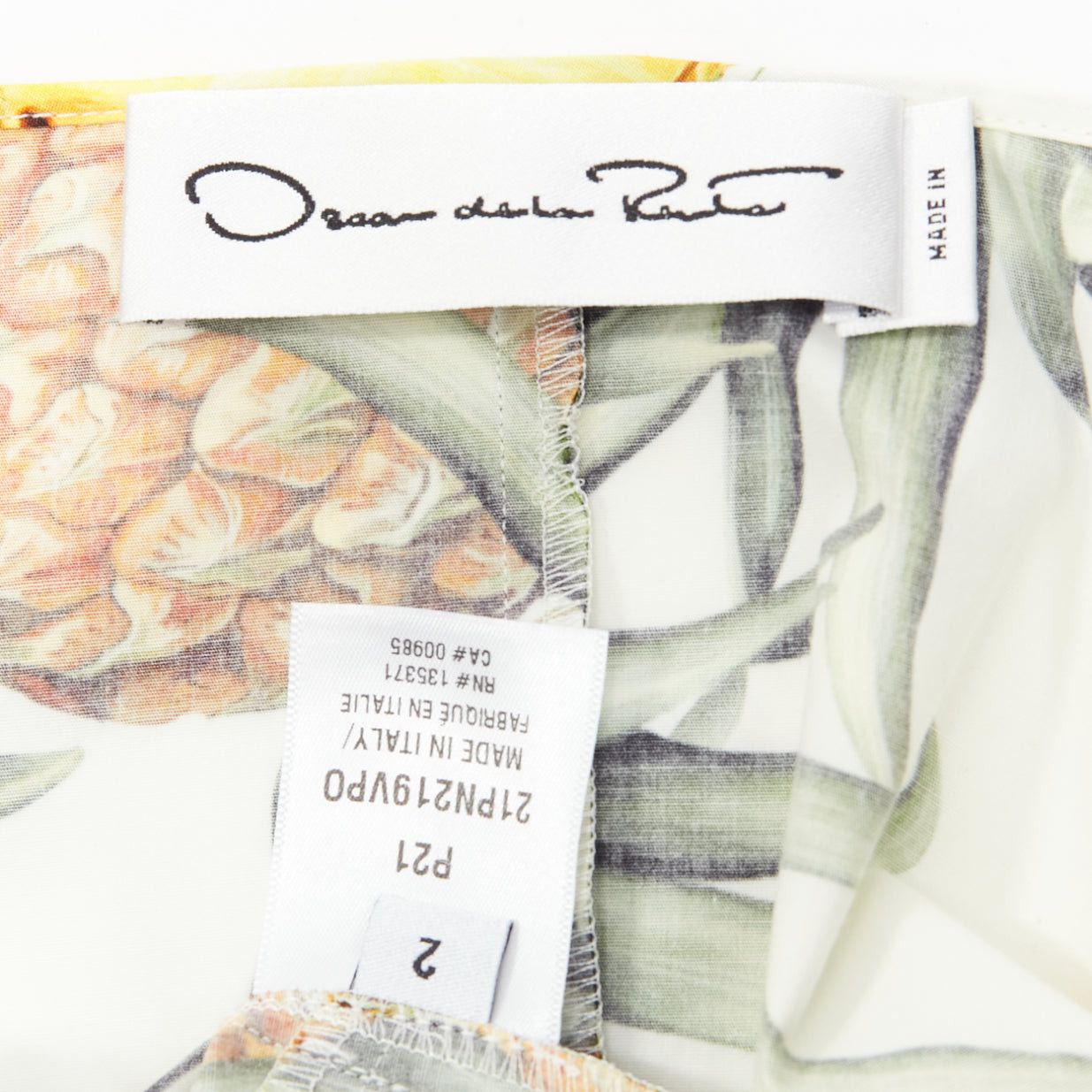 Oscar De La Renta OSCAR DE LA RENTA 2021 yellow white pineapple print puff sleeve dress US2 S Size S / US 4 / IT 40 - 8 Thumbnail