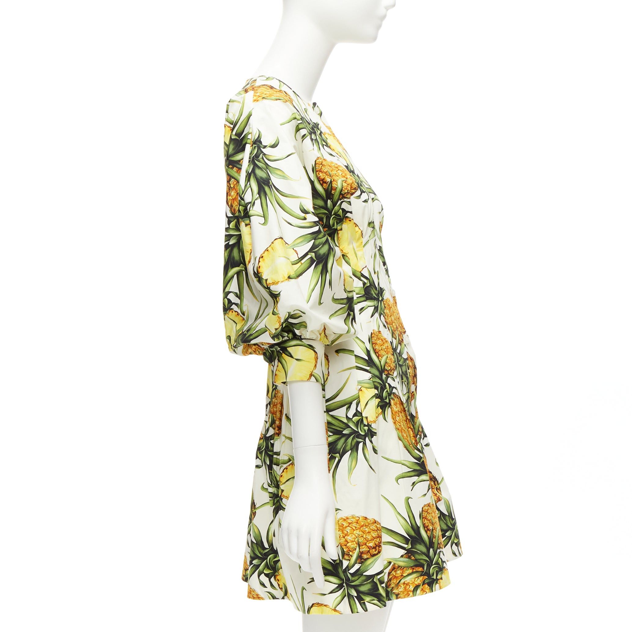 Oscar De La Renta OSCAR DE LA RENTA 2021 yellow white pineapple print puff sleeve dress US2 S Size S / US 4 / IT 40 - 4 Thumbnail