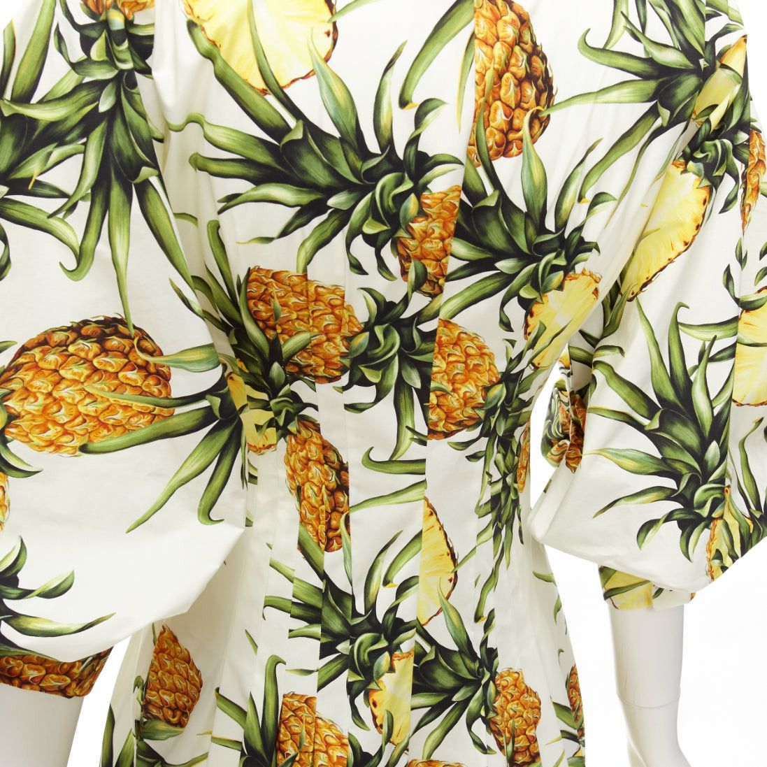 Oscar De La Renta OSCAR DE LA RENTA 2021 yellow white pineapple print puff sleeve dress US2 S Size S / US 4 / IT 40 - 2 Thumbnail