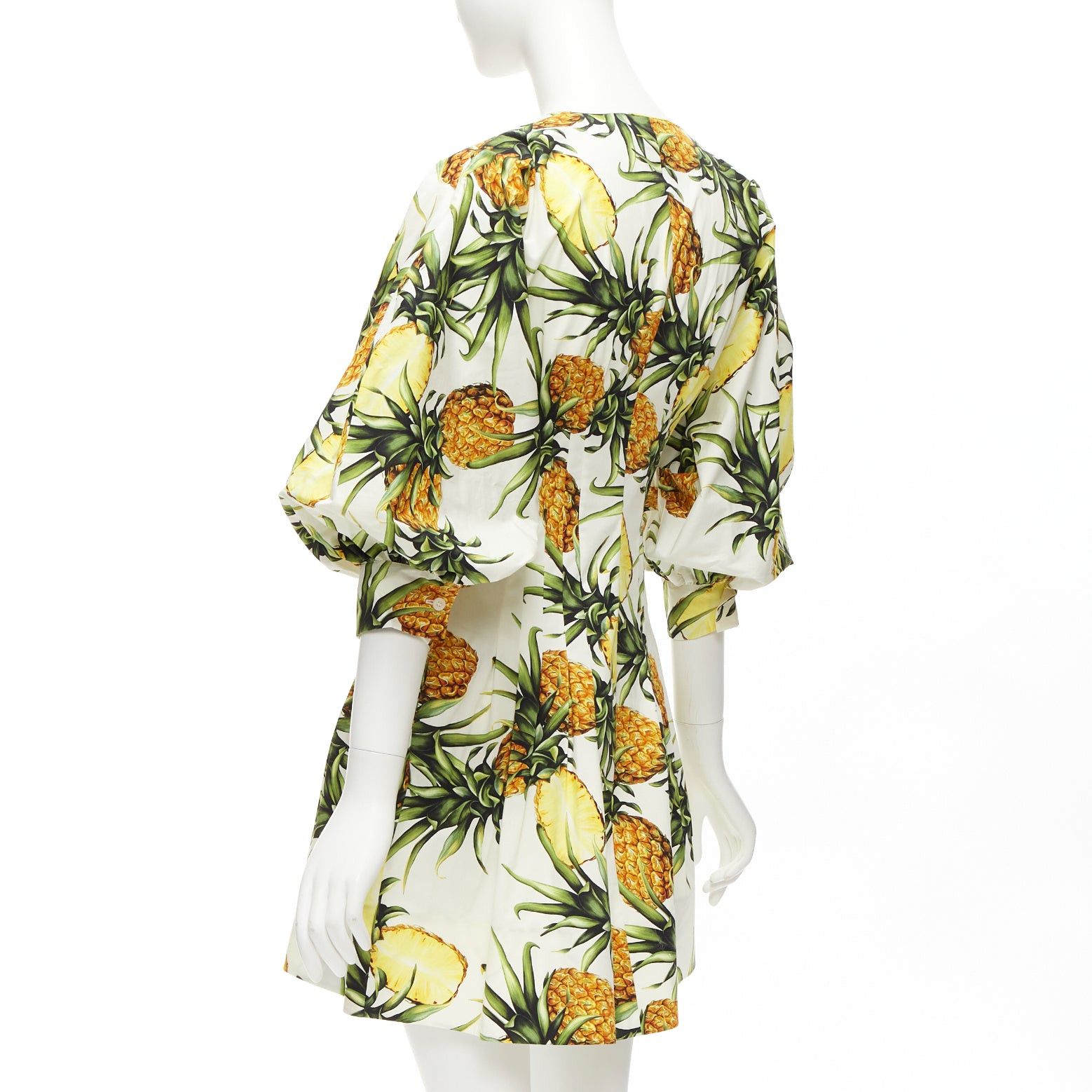 Oscar De La Renta OSCAR DE LA RENTA 2021 yellow white pineapple print puff sleeve dress US2 S Size S / US 4 / IT 40 - 6 Thumbnail