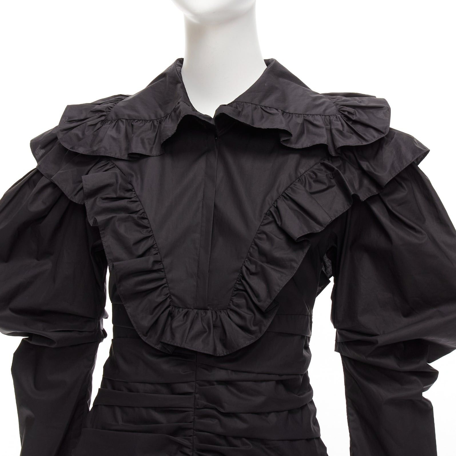 Philosophy di Lorenzo Serafini PHILOSOPHY DI LORENZO SERAFINI black poplin ruffle collar puff sleeve dress IT38 XS Size XS / US 0-2 / IT 36-38 - 2 Thumbnail