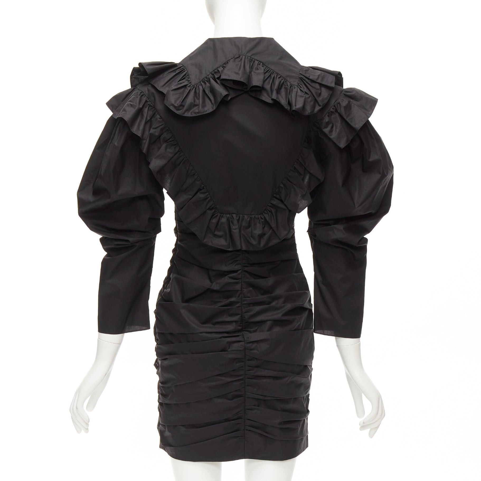 Philosophy di Lorenzo Serafini PHILOSOPHY DI LORENZO SERAFINI black poplin ruffle collar puff sleeve dress IT38 XS Size XS / US 0-2 / IT 36-38 - 5 Thumbnail