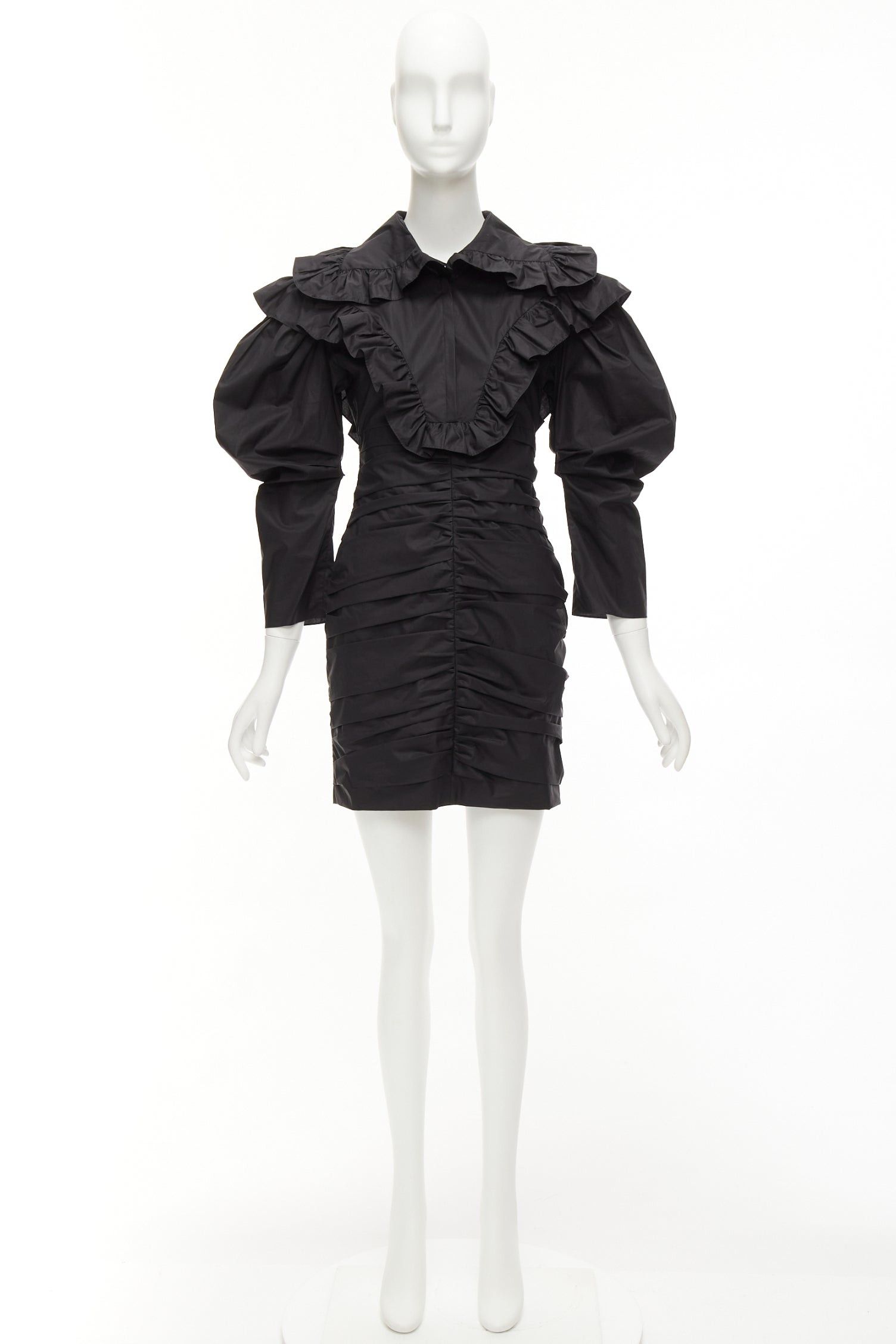 Philosophy di Lorenzo Serafini PHILOSOPHY DI LORENZO SERAFINI black poplin ruffle collar puff sleeve dress IT38 XS Size XS / US 0-2 / IT 36-38 - 9 Thumbnail