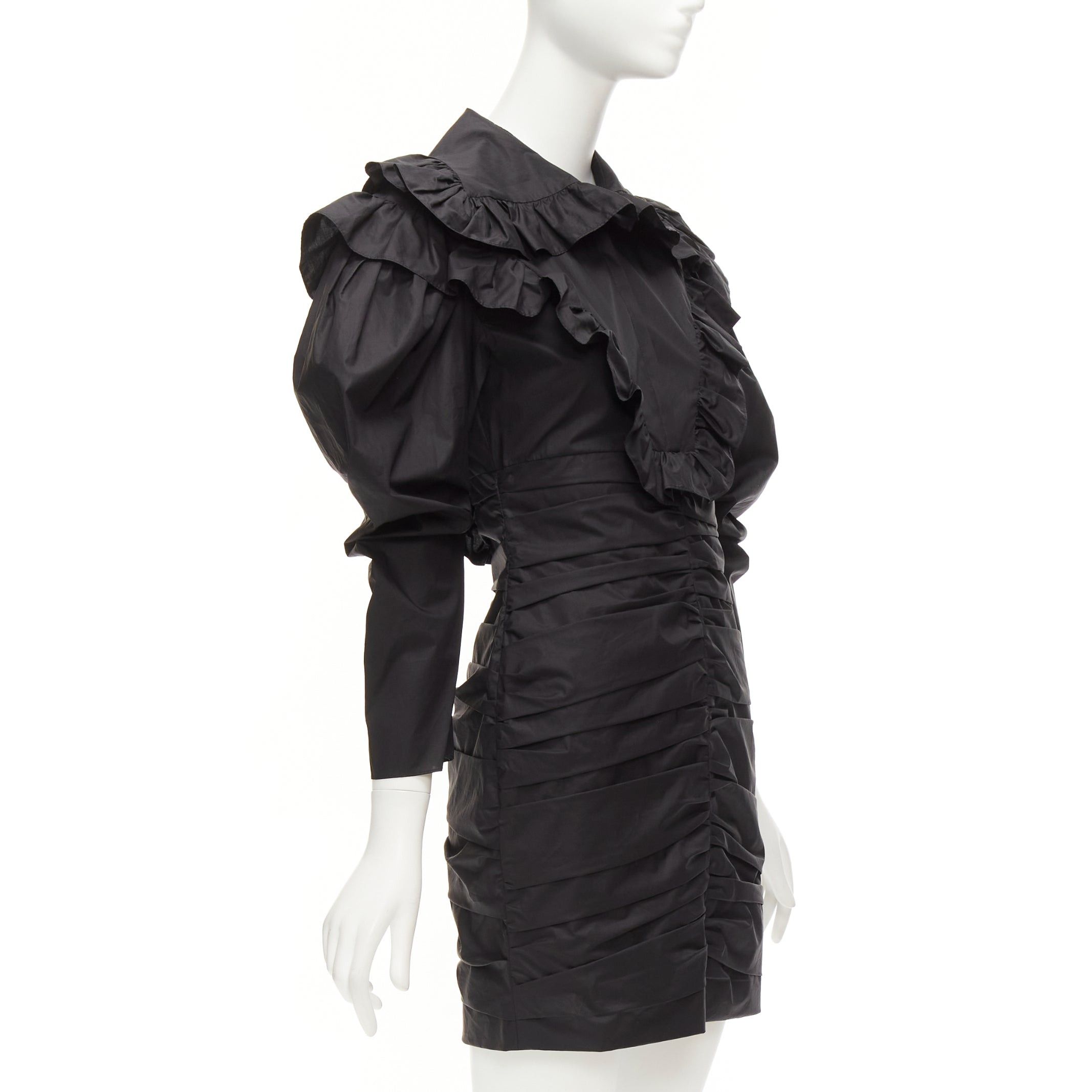 Philosophy di Lorenzo Serafini PHILOSOPHY DI LORENZO SERAFINI black poplin ruffle collar puff sleeve dress IT38 XS Size XS / US 0-2 / IT 36-38 - 3 Thumbnail