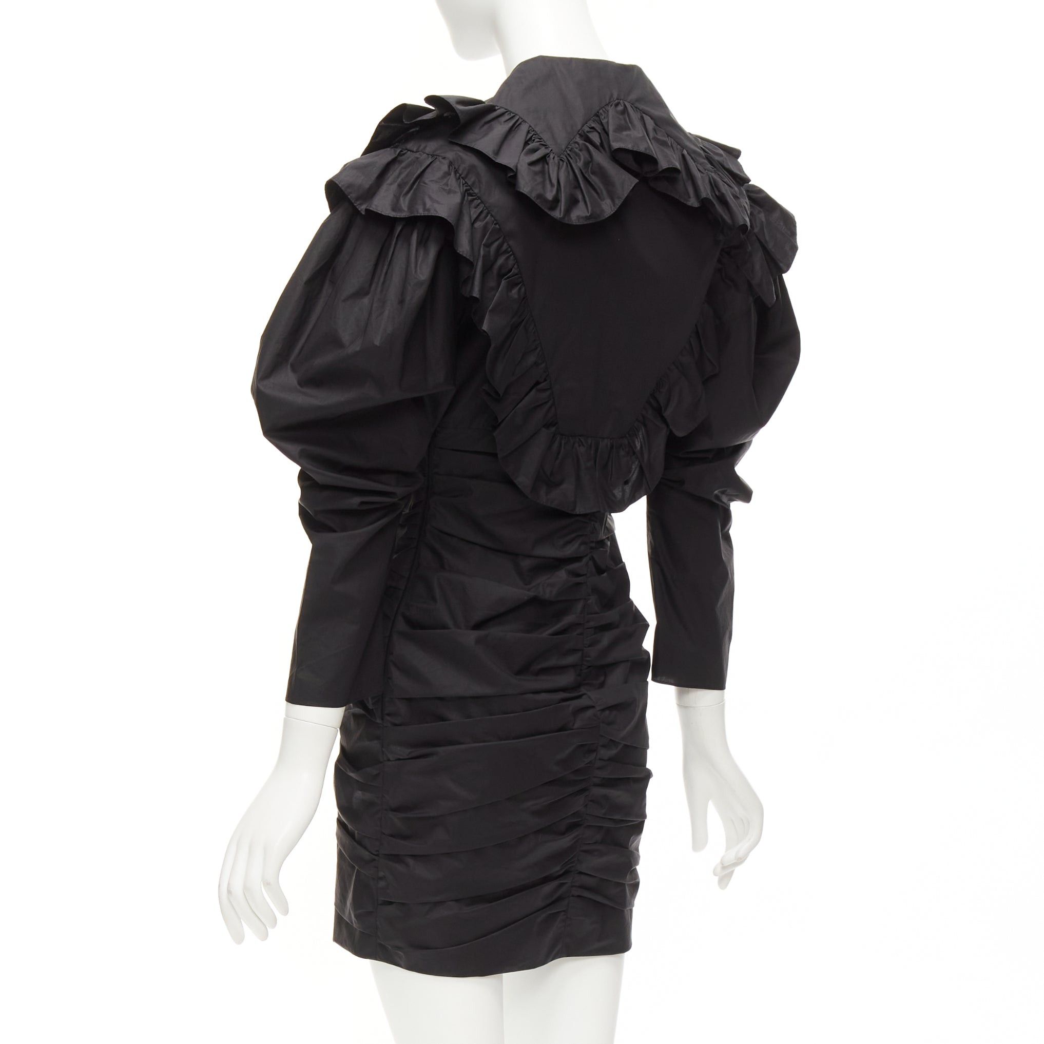 Philosophy di Lorenzo Serafini PHILOSOPHY DI LORENZO SERAFINI black poplin ruffle collar puff sleeve dress IT38 XS Size XS / US 0-2 / IT 36-38 - 6 Thumbnail