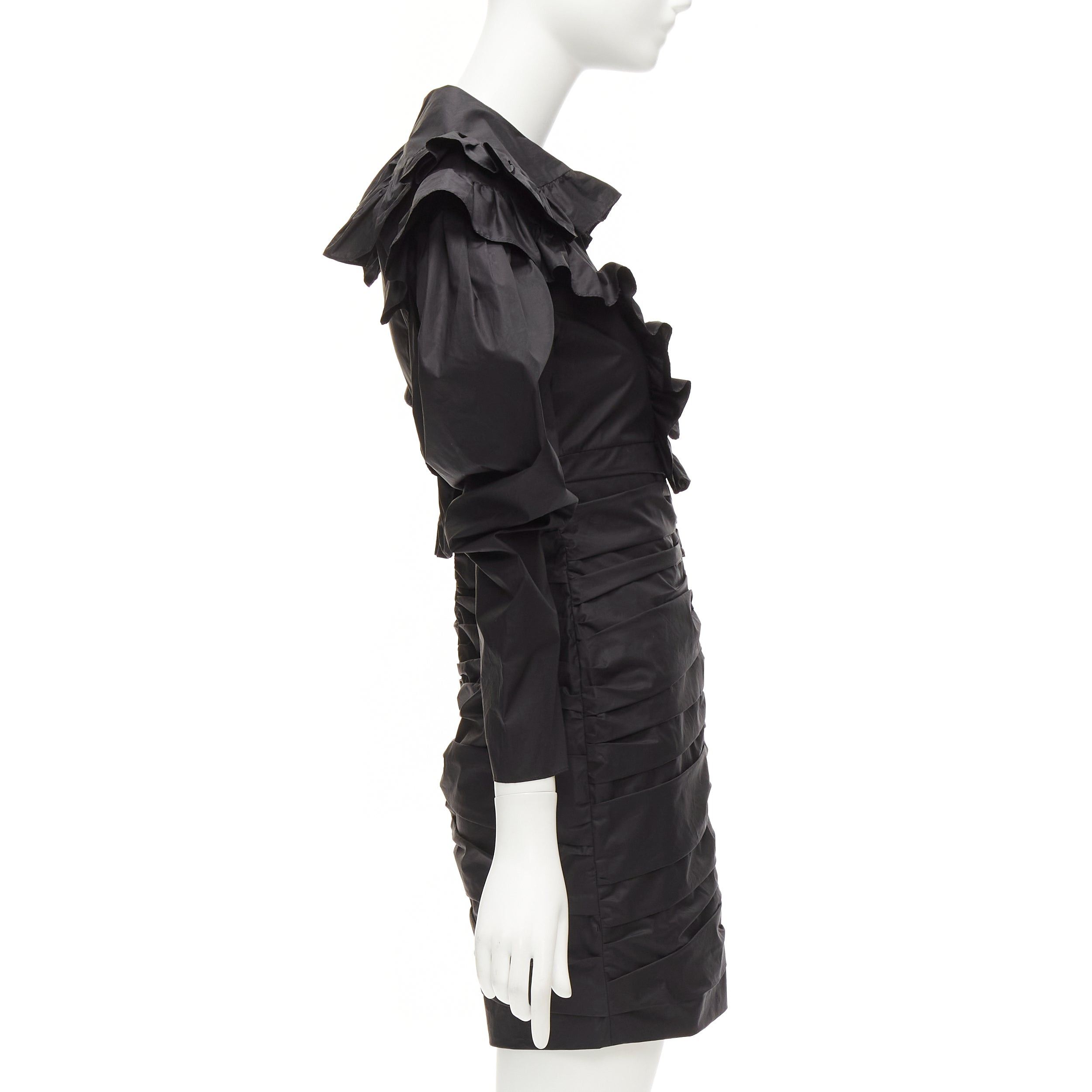 Philosophy di Lorenzo Serafini PHILOSOPHY DI LORENZO SERAFINI black poplin ruffle collar puff sleeve dress IT38 XS Size XS / US 0-2 / IT 36-38 - 4 Thumbnail